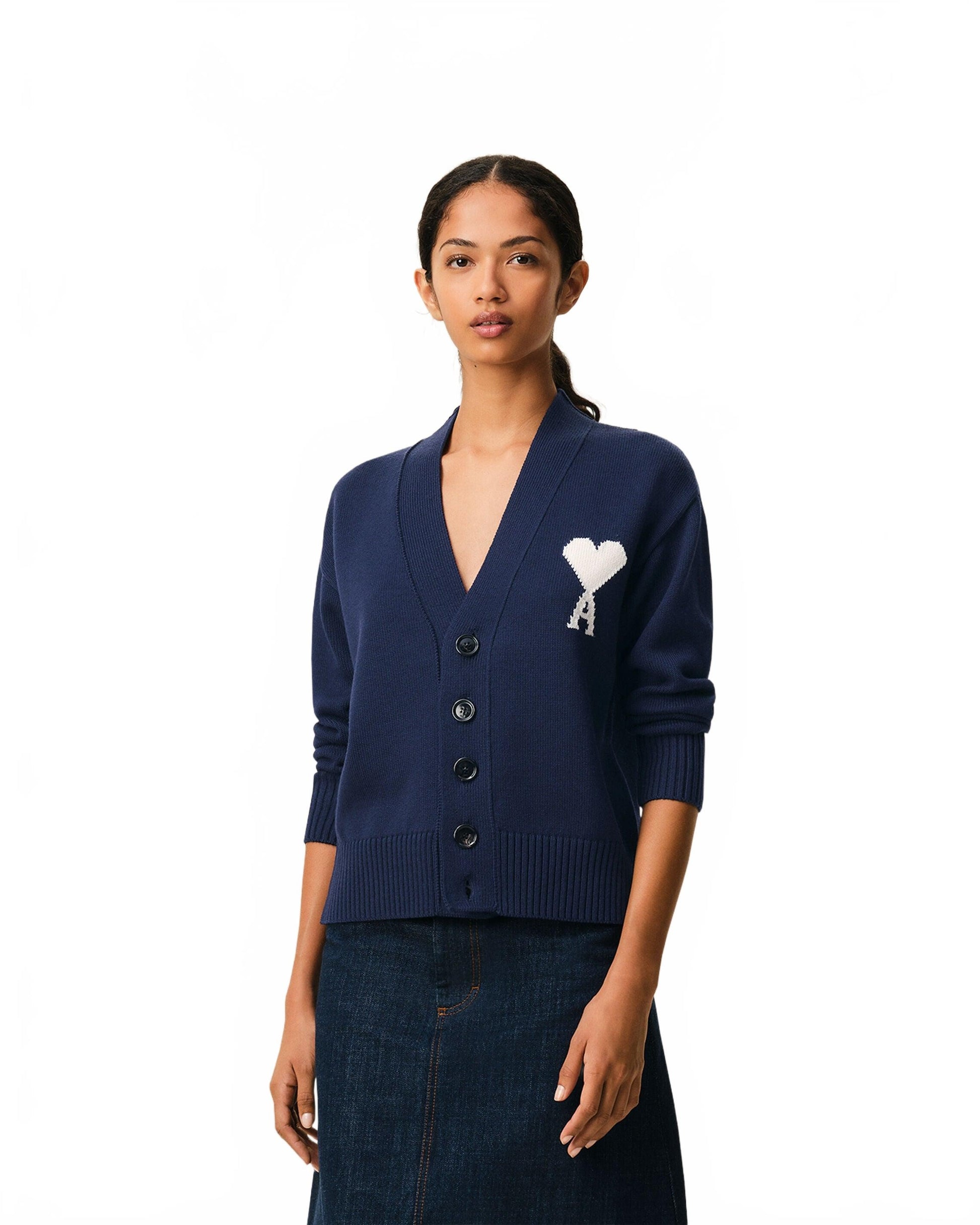 Cardigan Avec Ami De Coeur Contraste - Ami - Encre