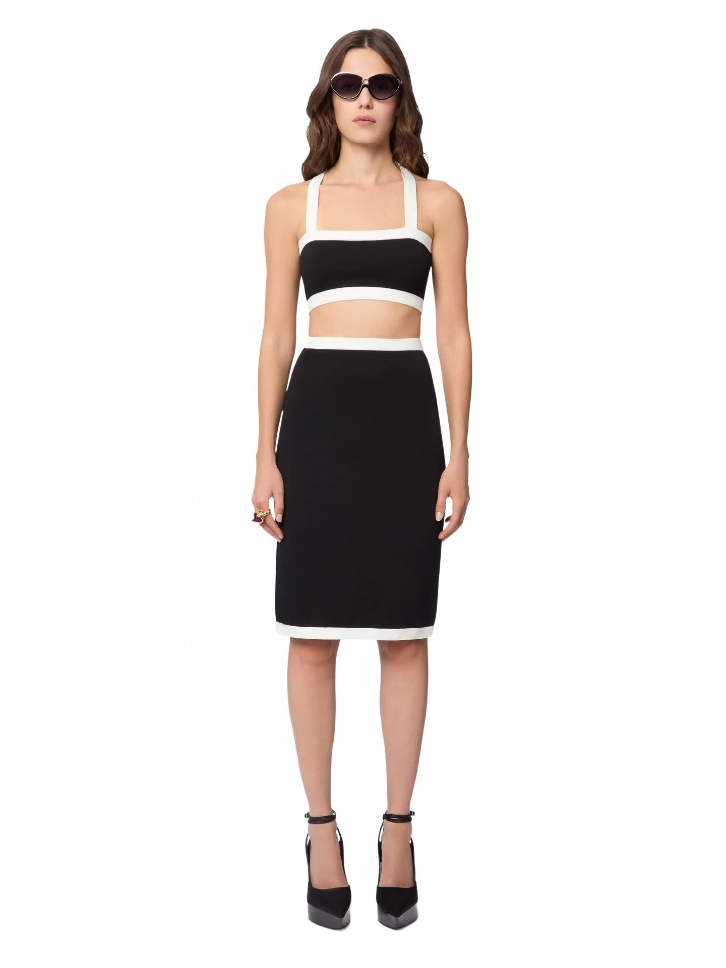 Contrasted Knit Bralette Top - Nina Ricci - Blanc / Noir