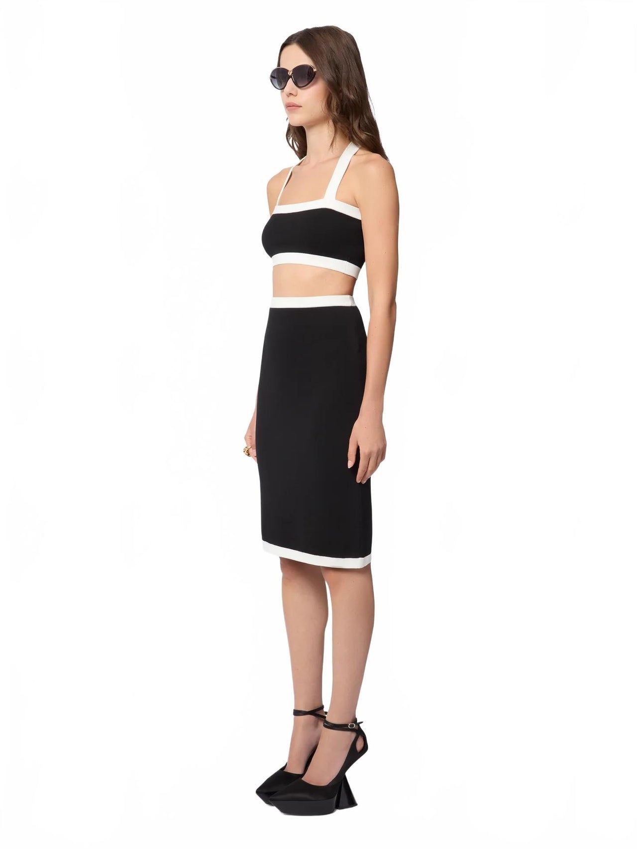 Contrasted Knit Bralette Top - Nina Ricci - Blanc / Noir