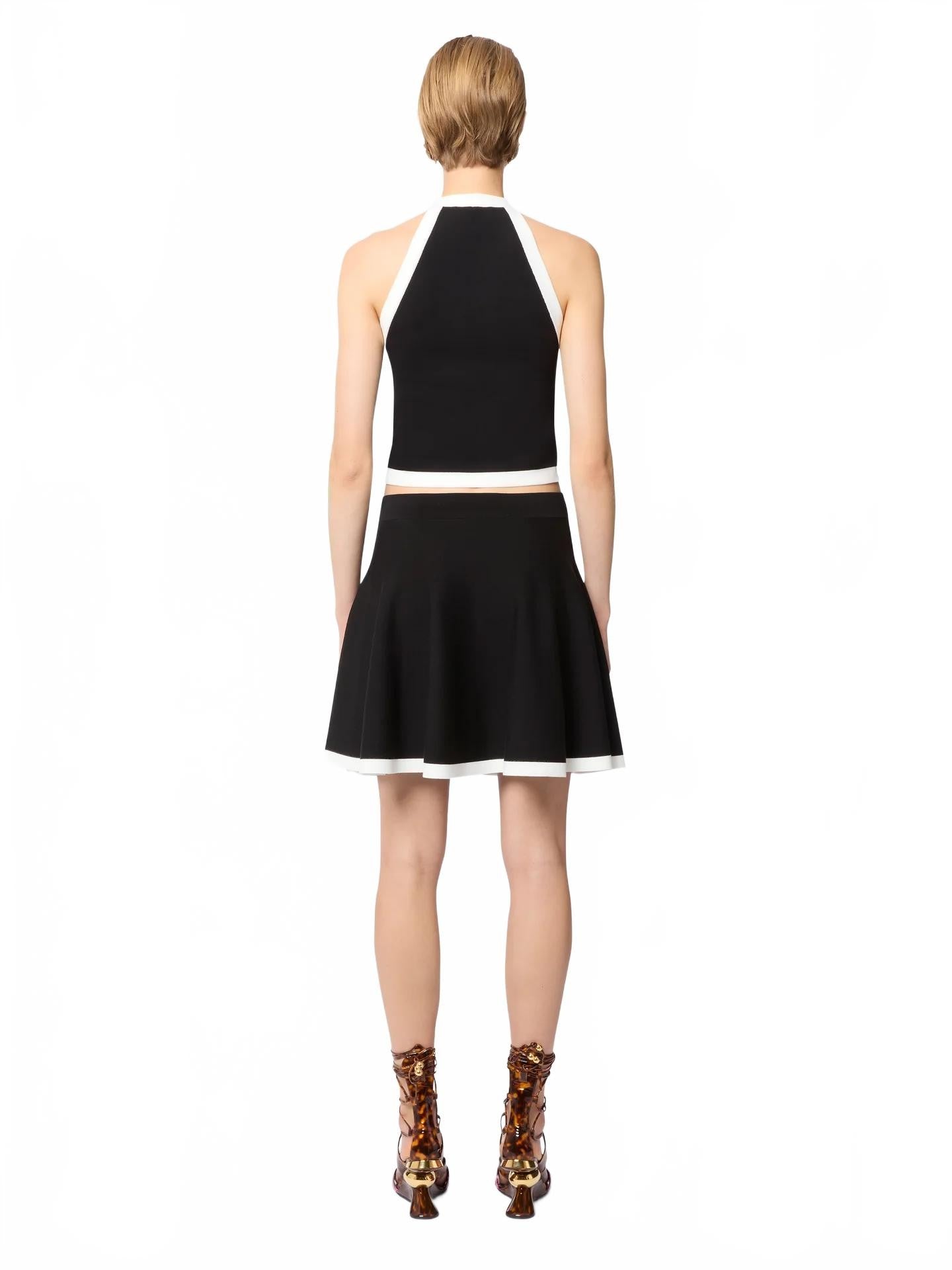 Contrasted Knit Mini Skater Skirt - Nina Ricci - Blanc / Noir