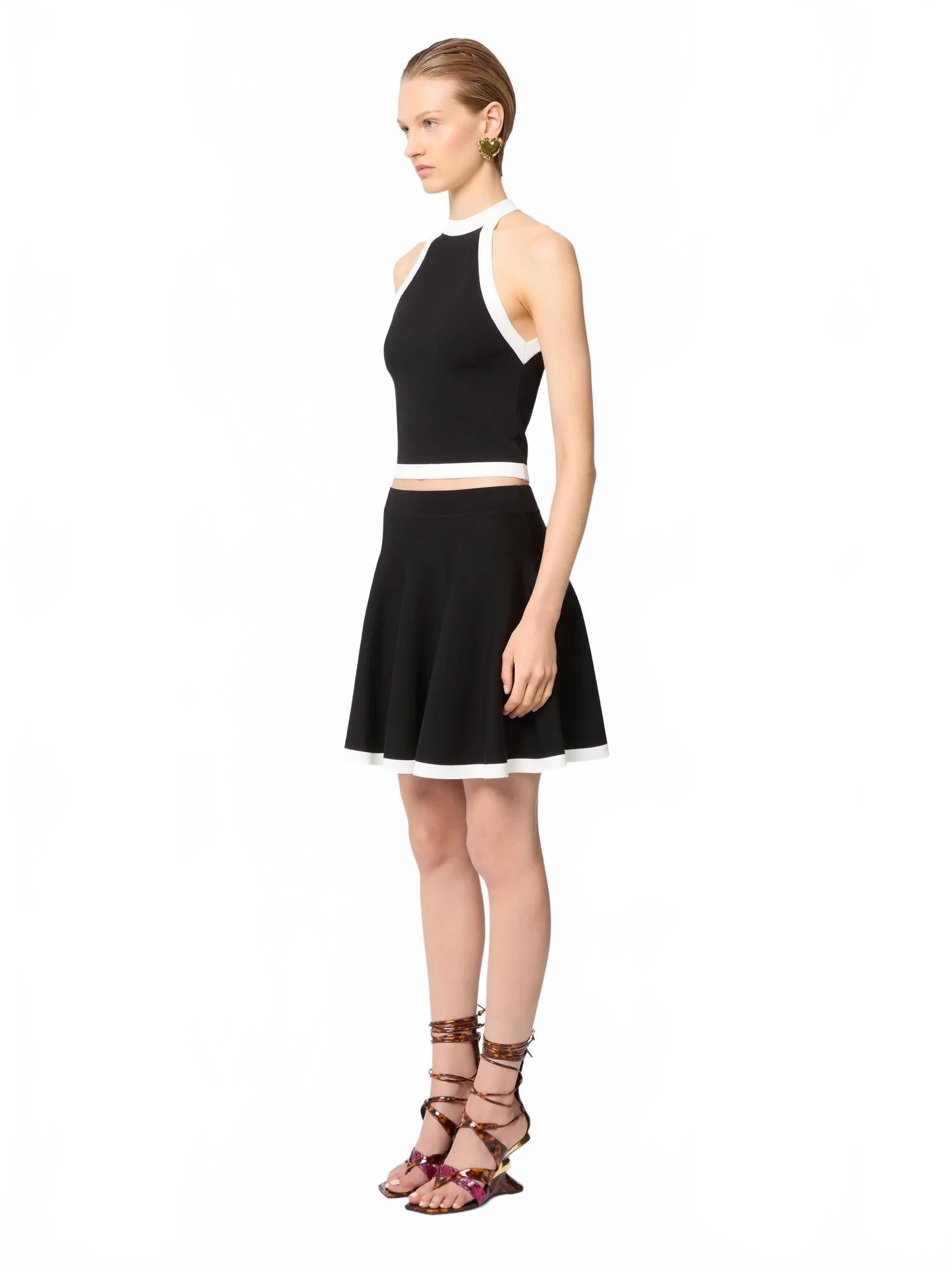 Contrasted Knit Halterneck Top - Nina Ricci - Blanc / Noir