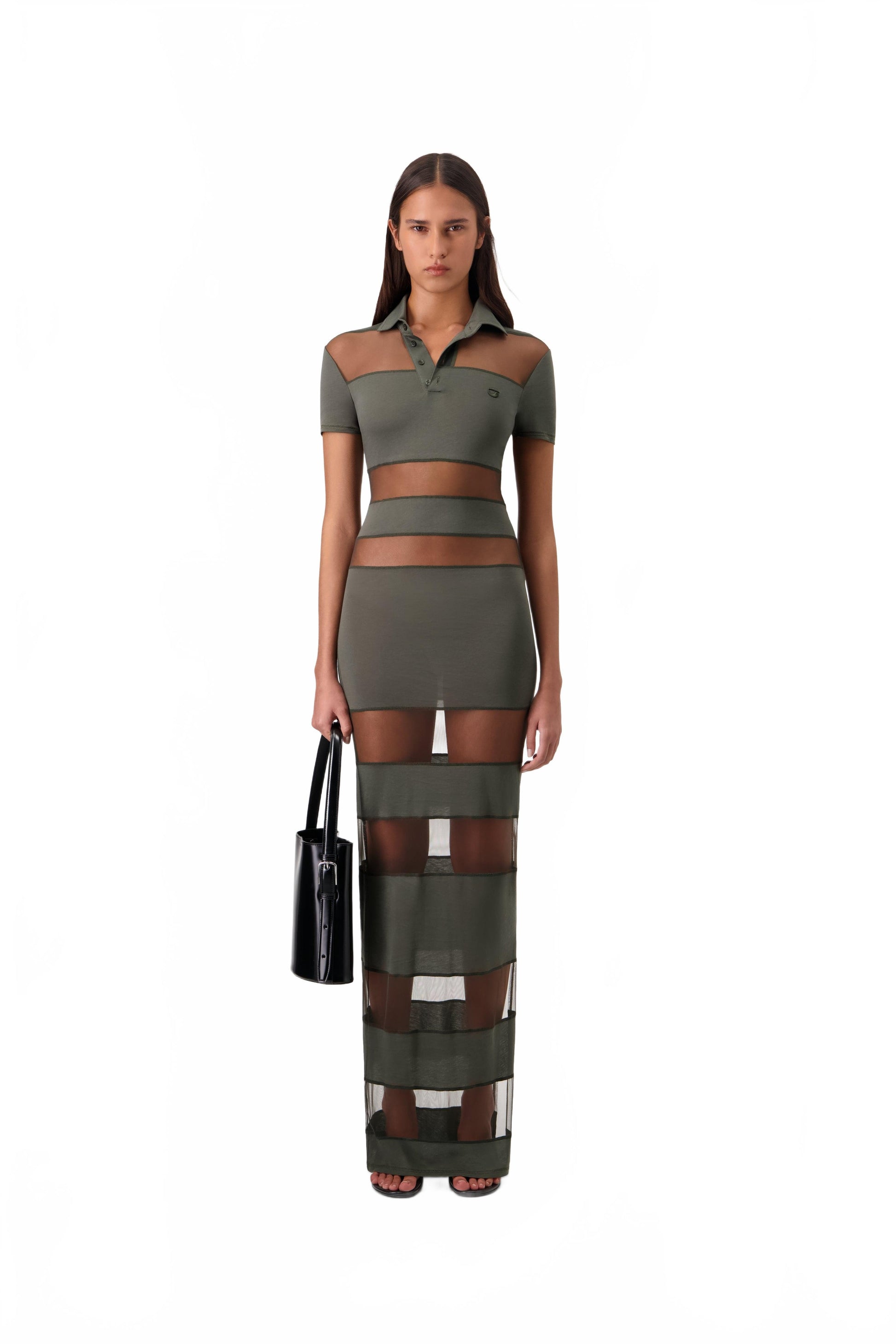 Striped Sheer Polo Dress - Coperni - Vert