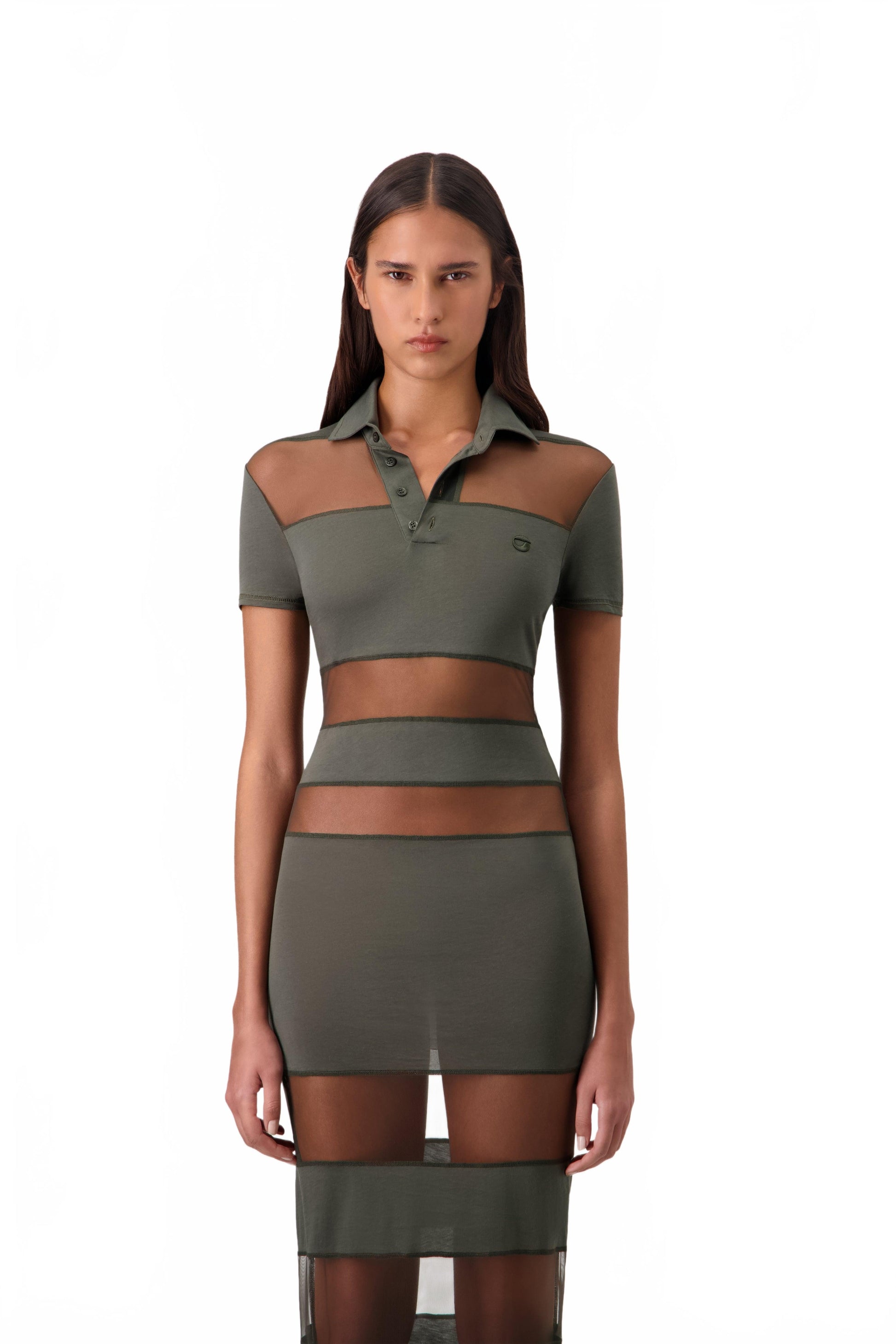 Striped Sheer Polo Dress - Coperni - Vert