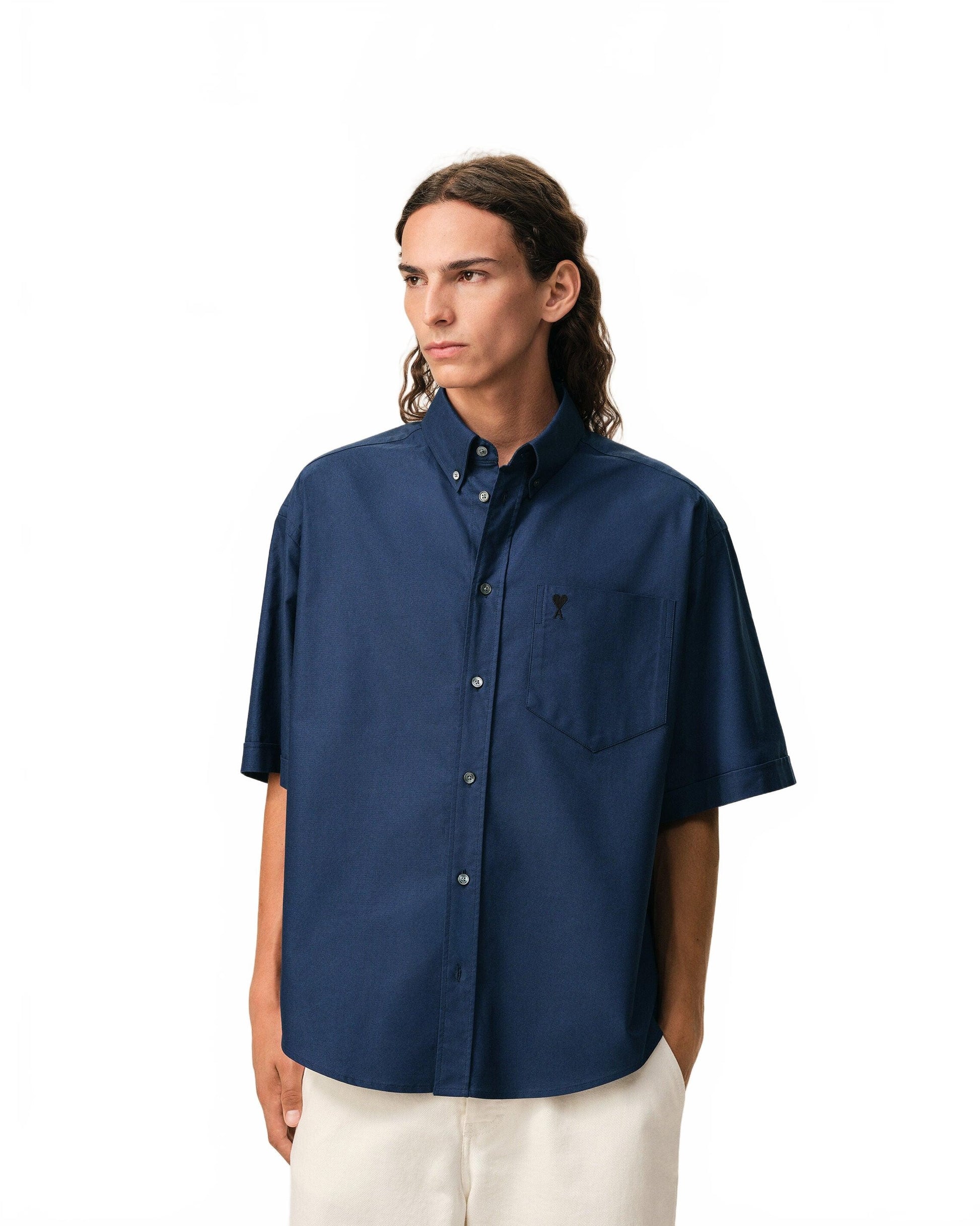 Chemise Boxy Manches Courtes Col Boutonne Et Ami De Coeur Brode - Ami - Encre