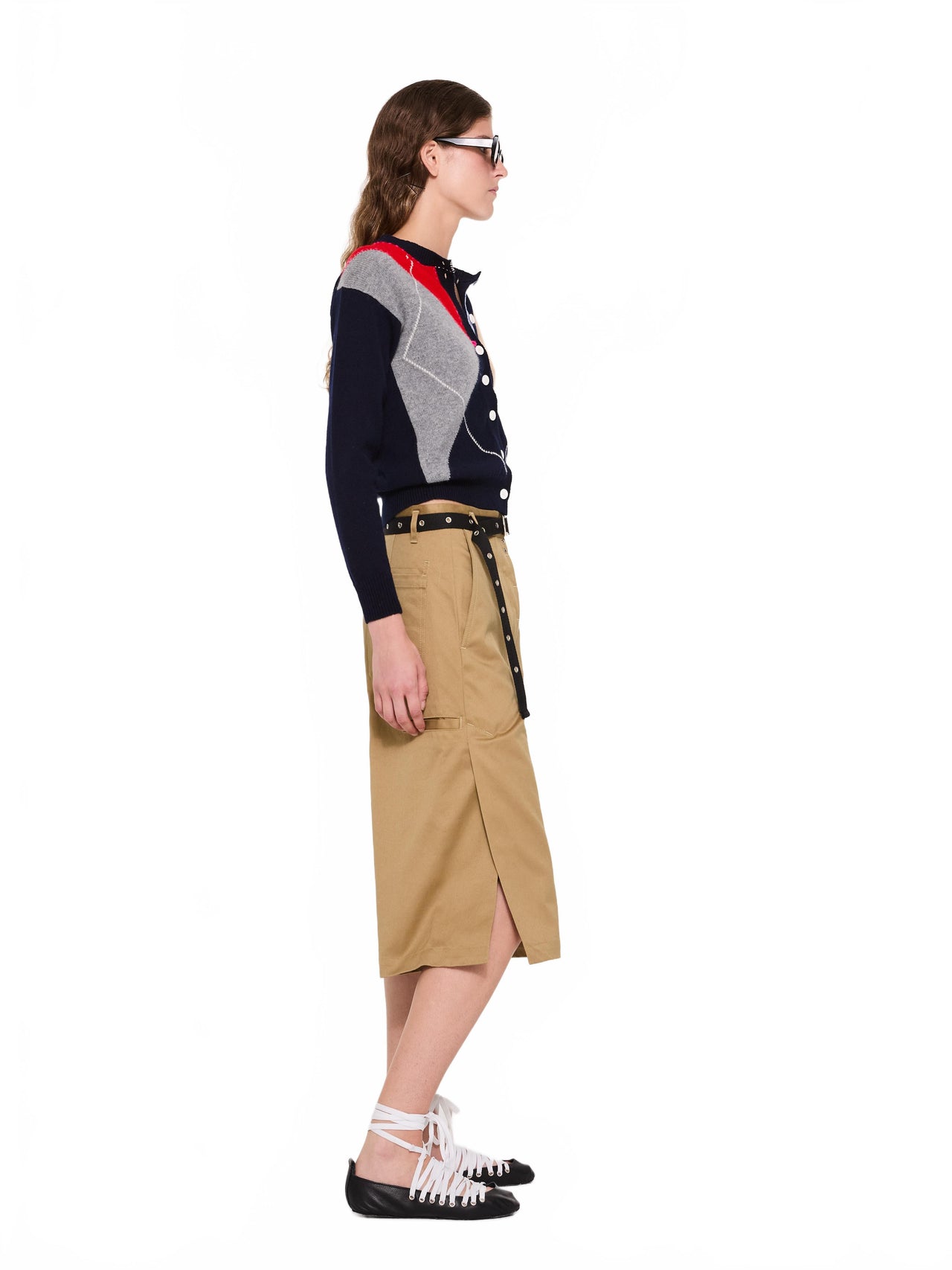 Crew Neck Argyle Cardigan - La Fetiche - Navy / Camel / Grey / Red / Neon Pink