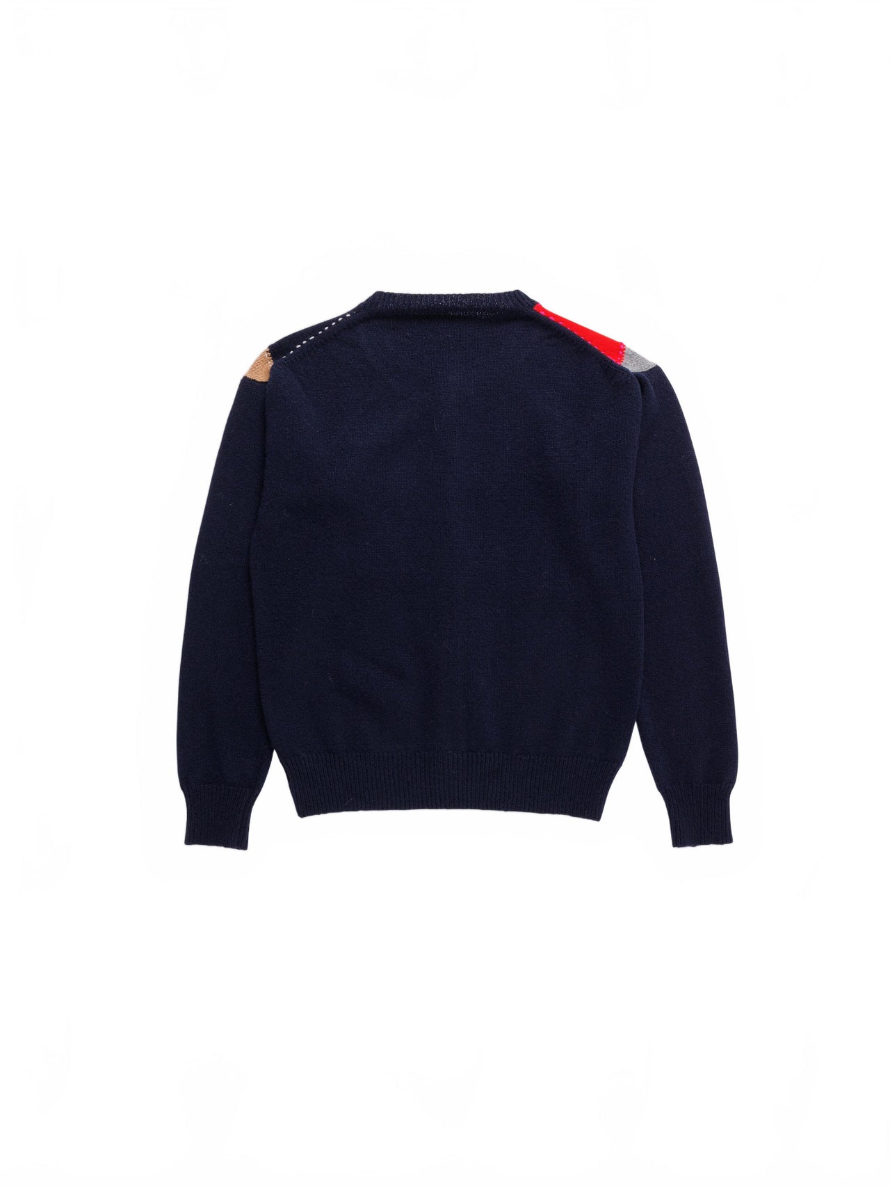 Crew Neck Argyle Cardigan - La Fetiche - Navy / Camel / Grey / Red / Neon Pink