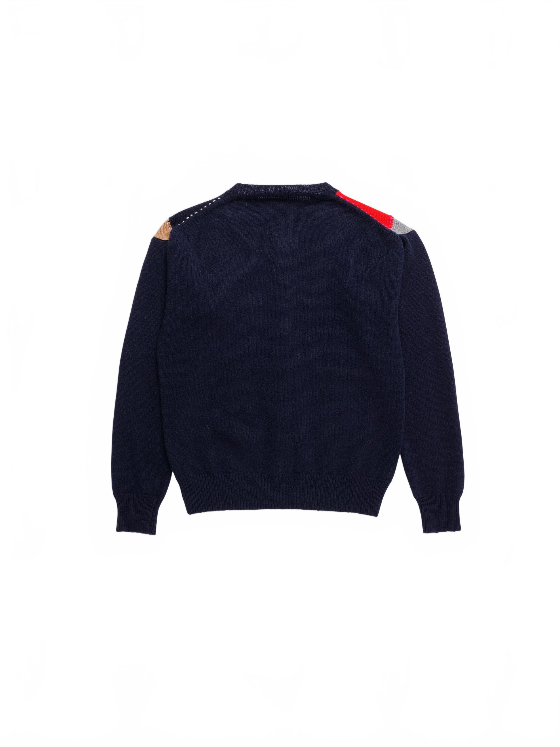 Crew Neck Argyle Cardigan - La Fetiche - Navy / Camel / Grey / Red / Neon Pink