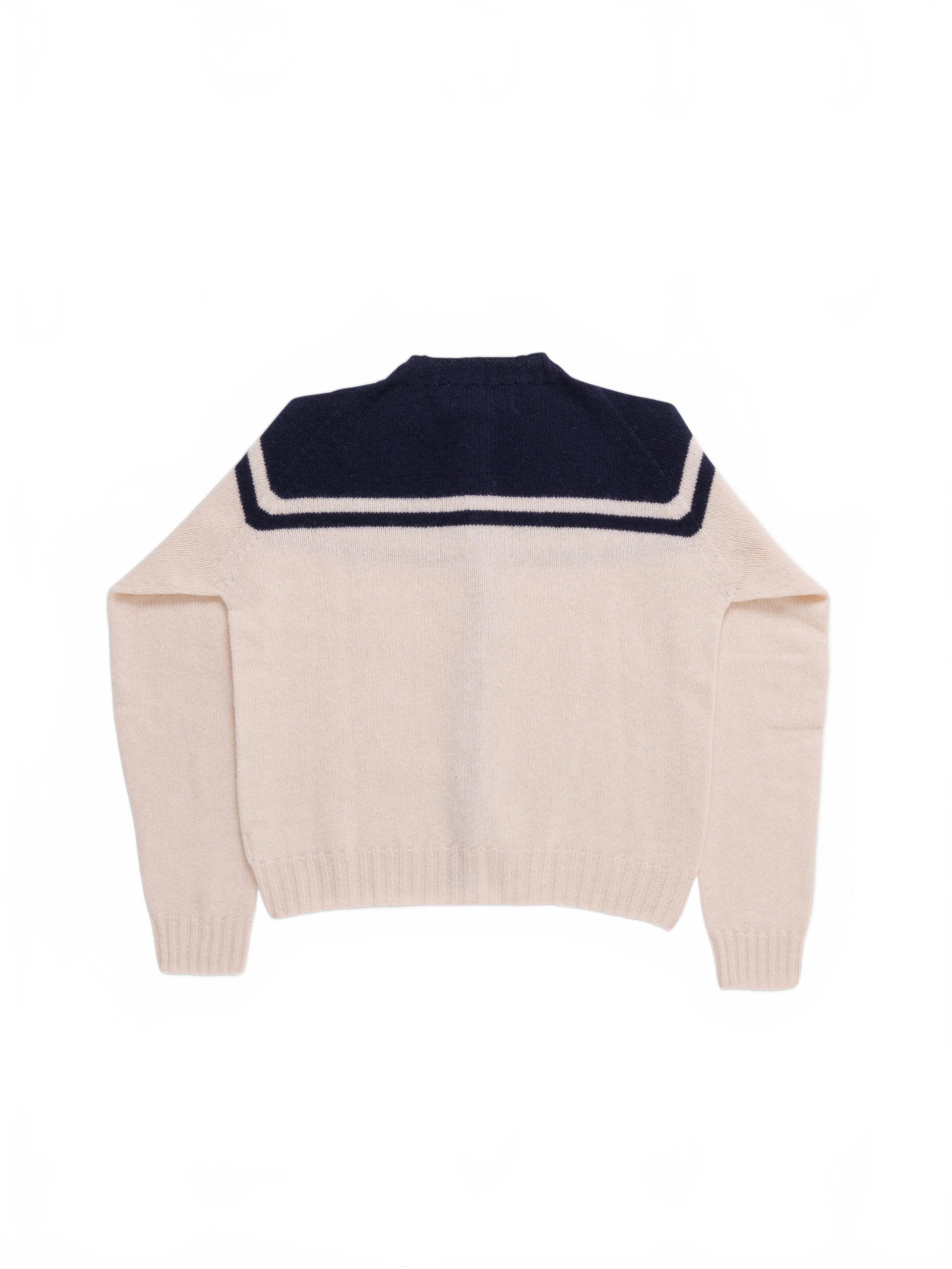 Crew Neck Cardigan - La Fetiche - Ecru / Navy