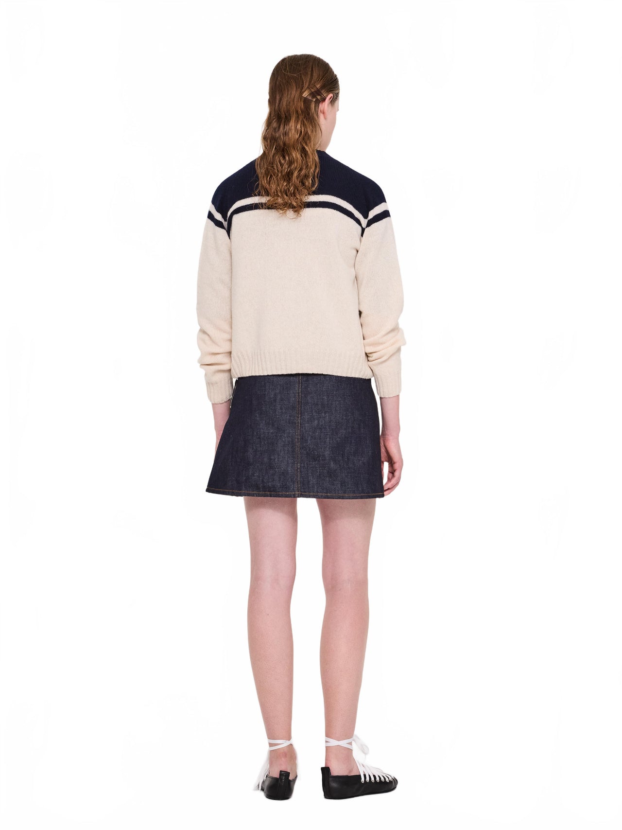 Crew Neck Cardigan - La Fetiche - Ecru / Navy