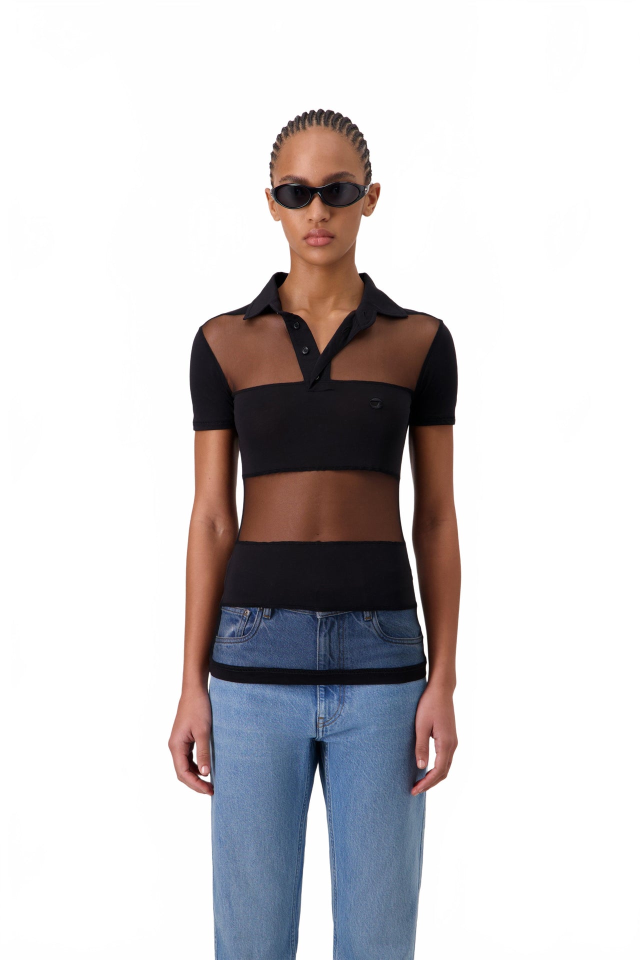 Striped Sheer Polo Top - Coperni - Noir