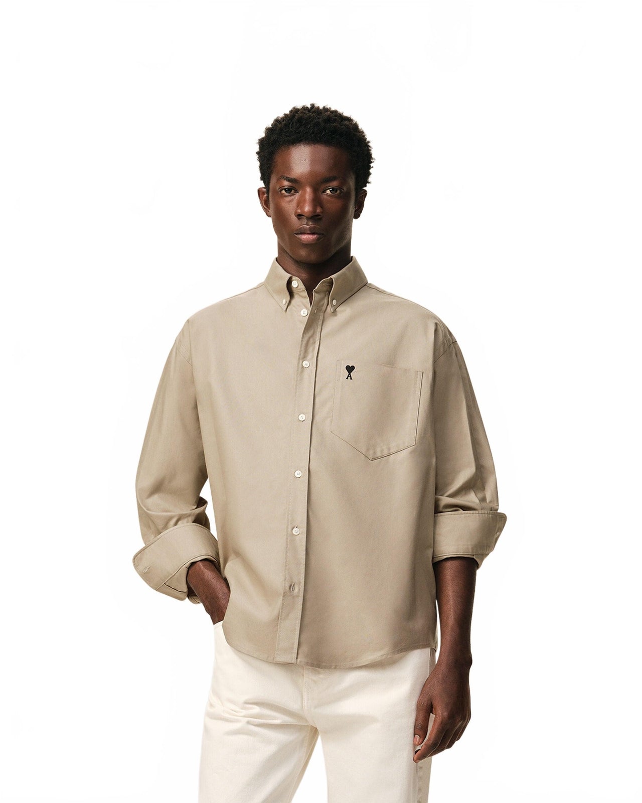 Chemise Boxy Manches Longues Col Boutonne Et Ami De Coeur Brode - Ami - Beige / Taupe