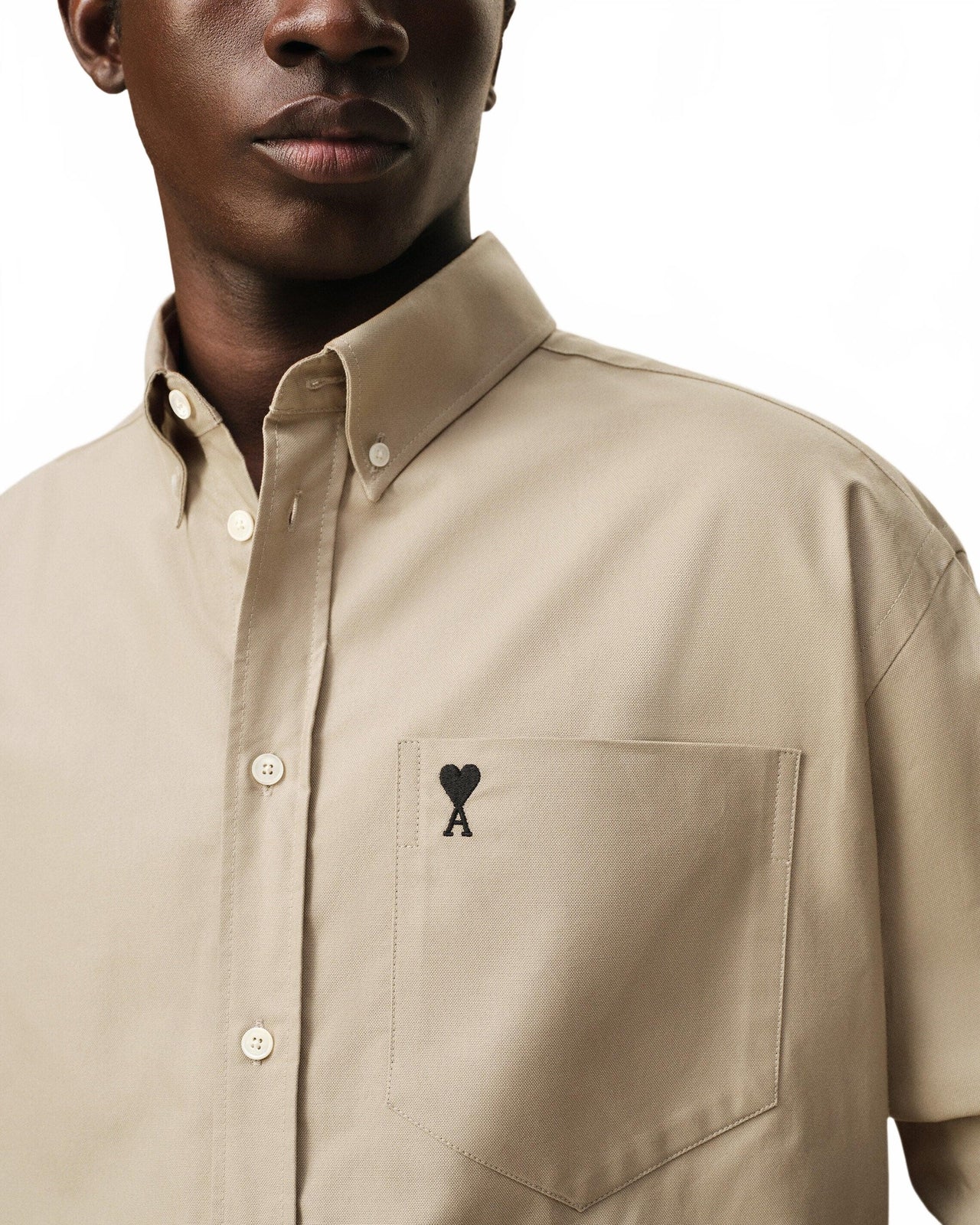 Chemise Boxy Manches Longues Col Boutonne Et Ami De Coeur Brode - Ami - Beige / Taupe