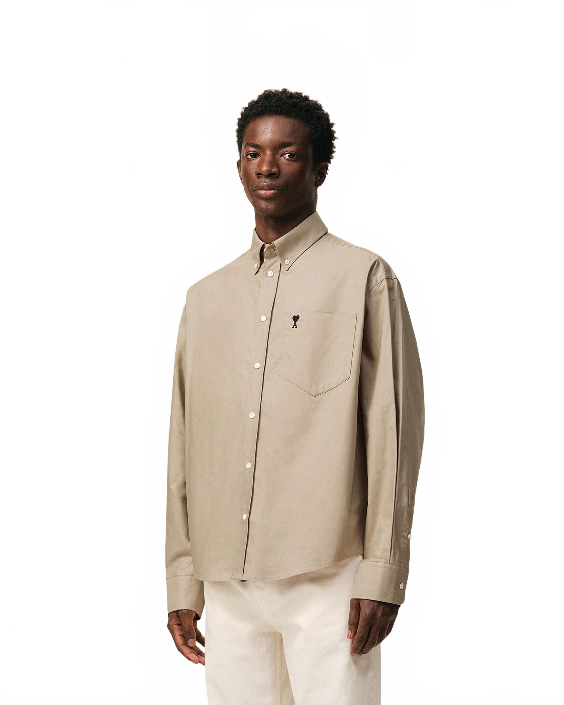 Chemise Boxy Manches Longues Col Boutonne Et Ami De Coeur Brode - Ami - Beige / Taupe