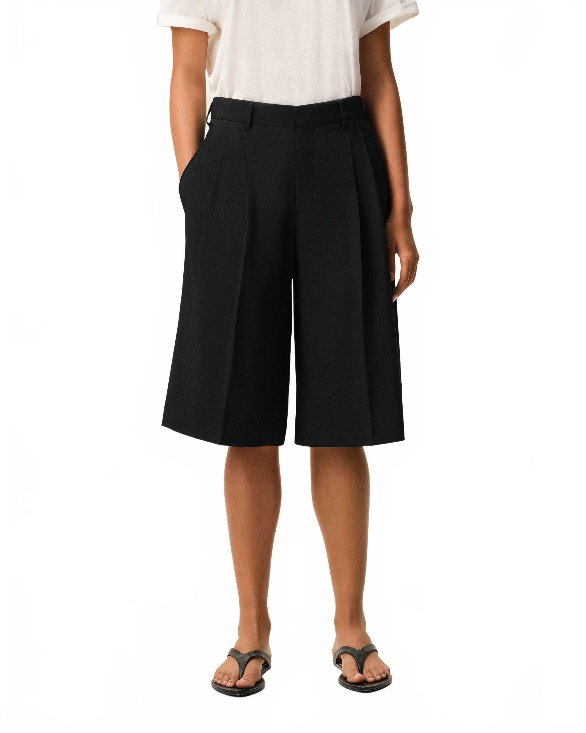 Bermuda Large 2 Plis Taille Basse - Ami - Noir