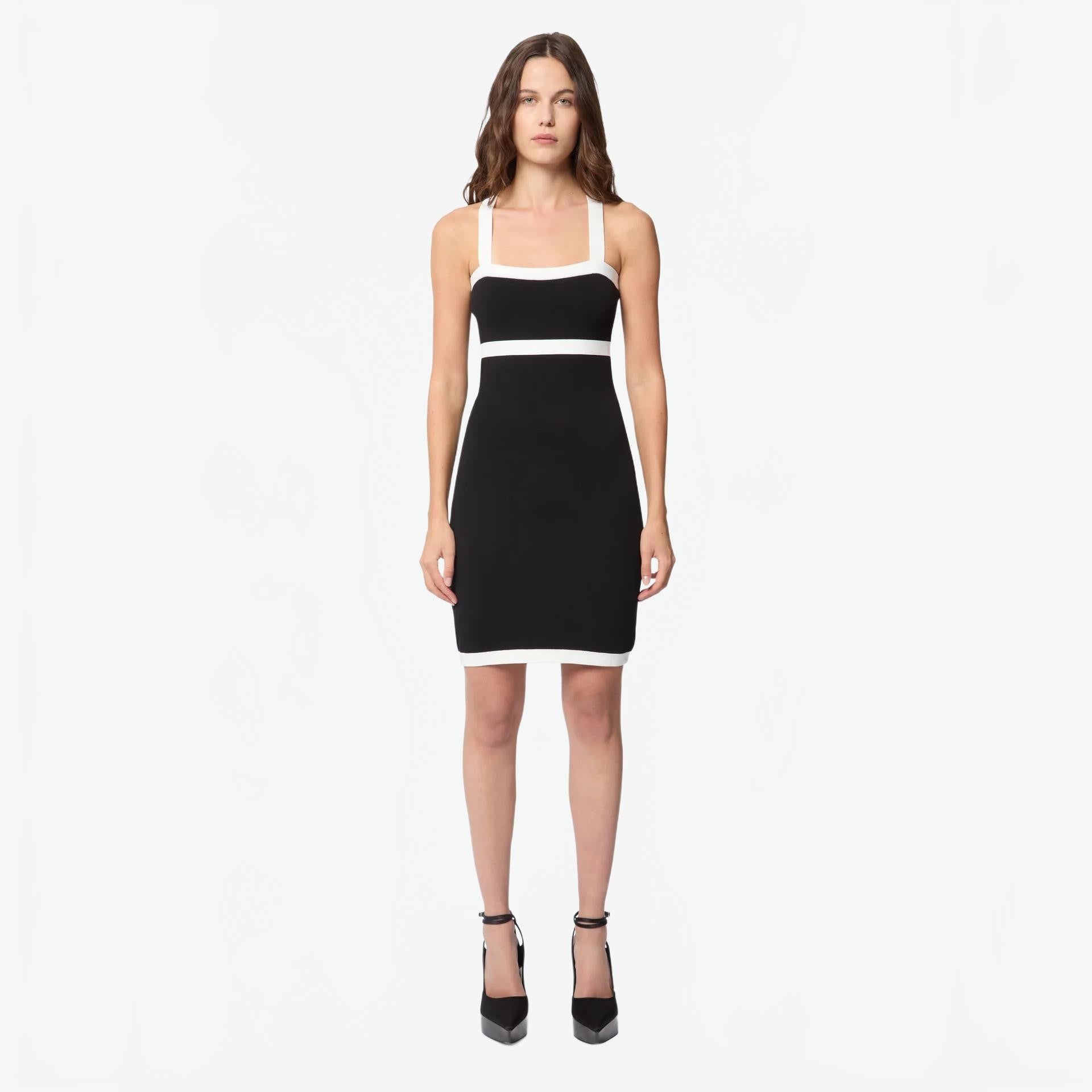 Contrasted Knit Sleeveless Mini Dress - Nina Ricci - Off-white / Black