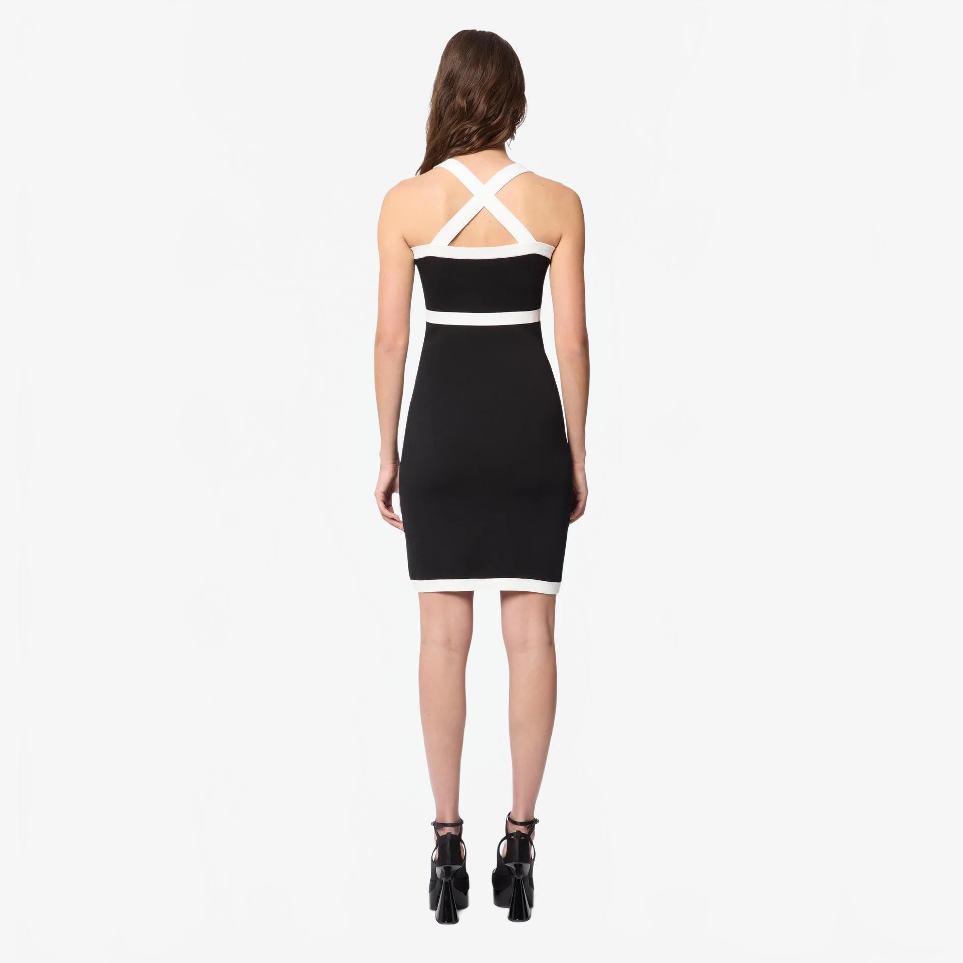 Contrasted Knit Sleeveless Mini Dress - Nina Ricci - Off-white / Black