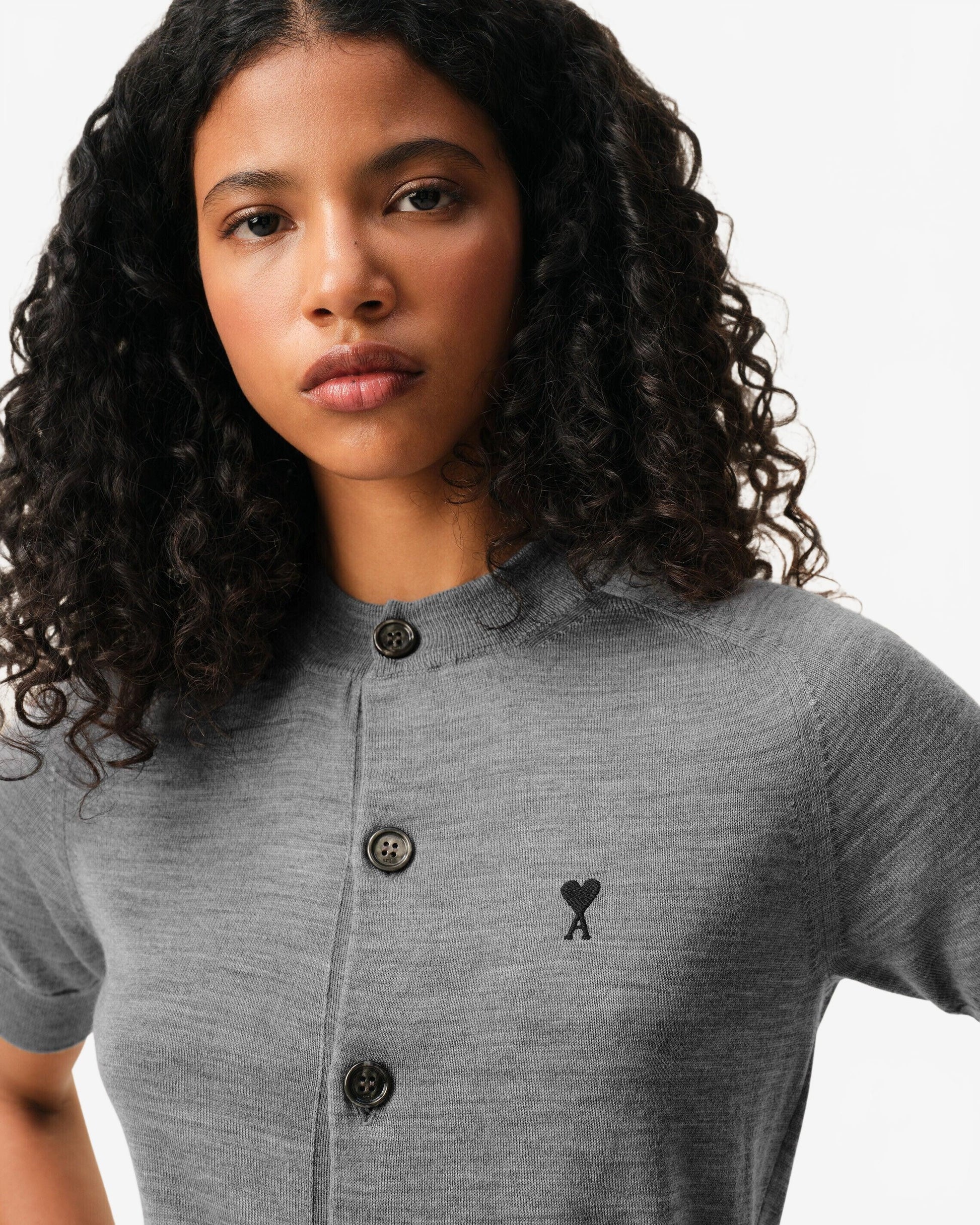 Cardigan Col Rond Manches Courtes - Ami - Gris Chine / Noir