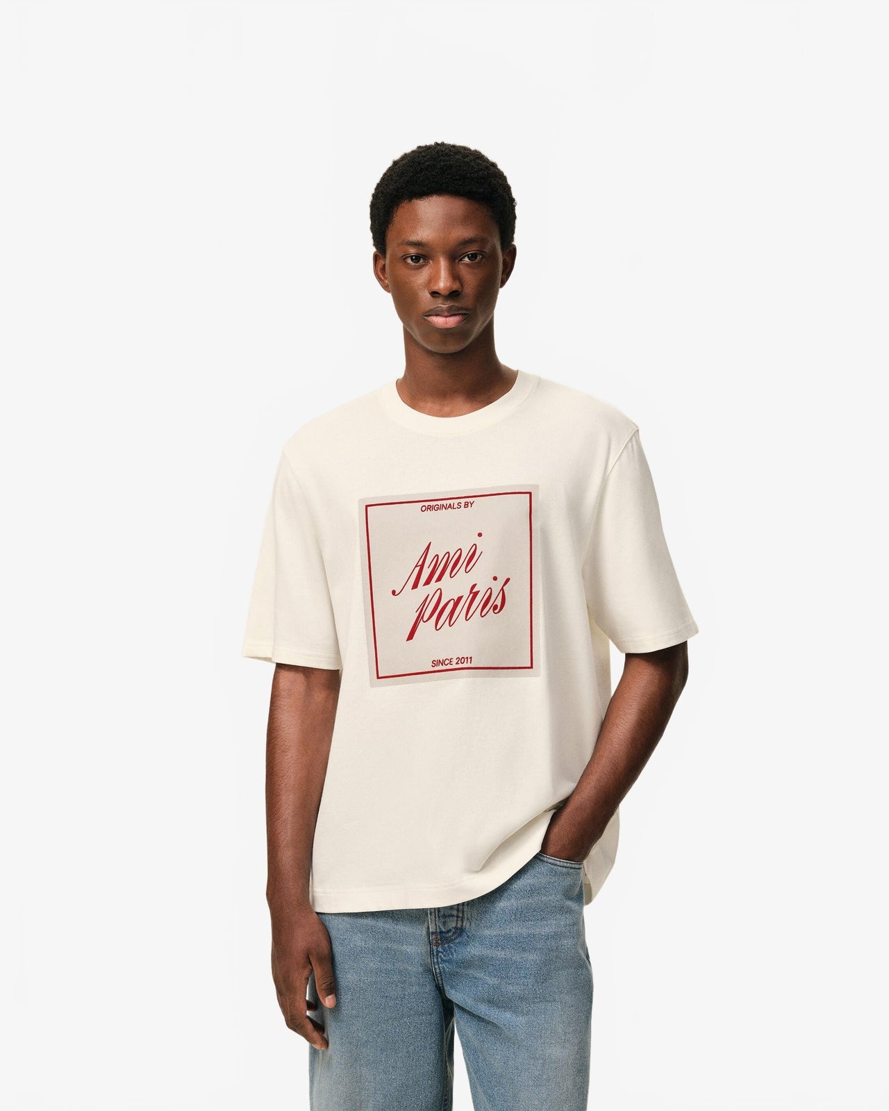 Teeshirt Manches Courtes Boxy Fit Avec Print - Ami - Blanc Creme