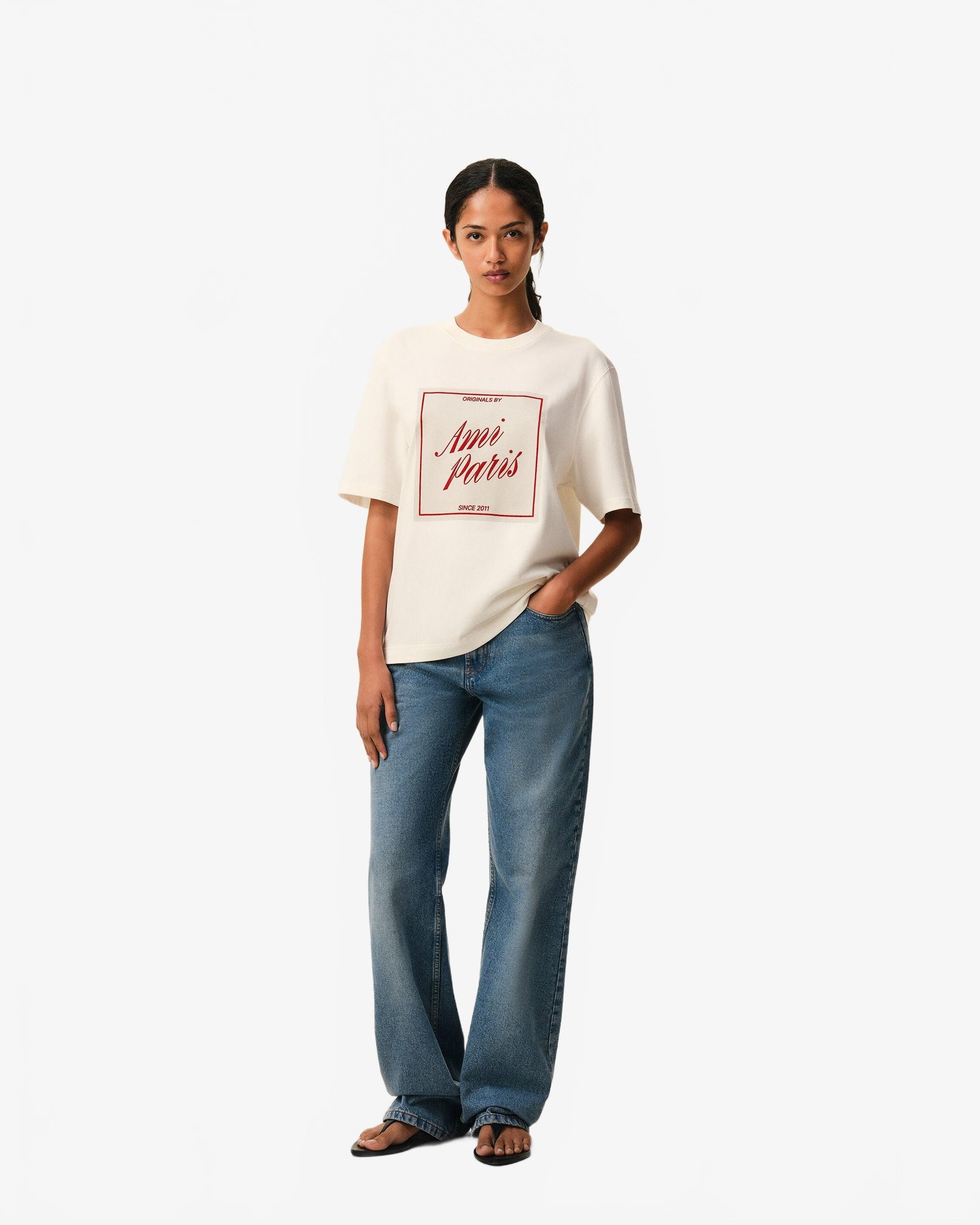 Teeshirt Manches Courtes Boxy Fit Avec Print - Ami - Blanc Creme