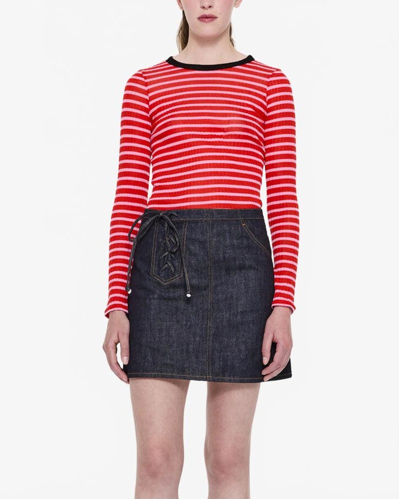 Striped Fine Weight Ribbed Top - La Fetiche - Red / Pink / Black