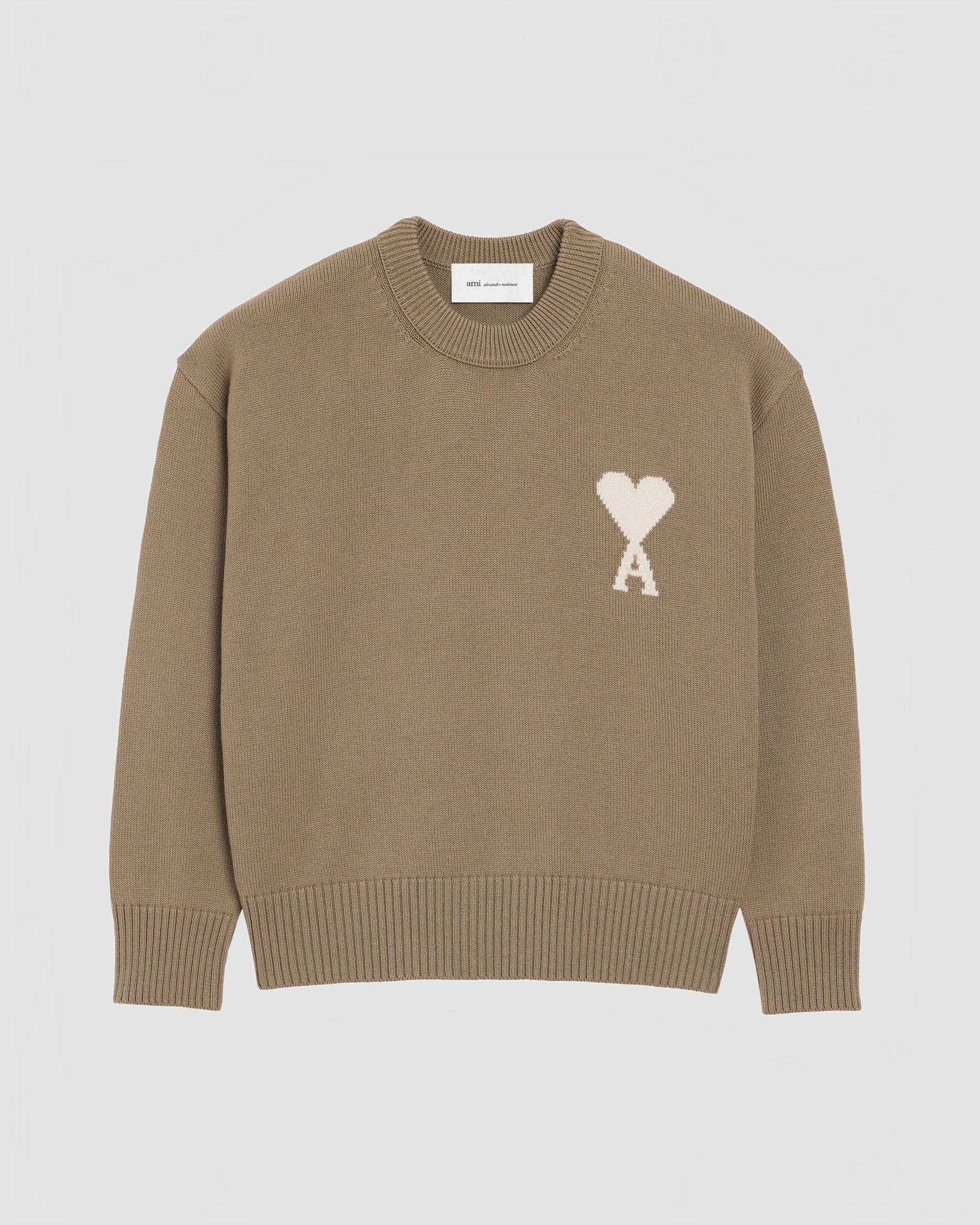 Pull Col Rond Avec Ami De Coeur Contraste - Ami - Beige Taupe / Ecru