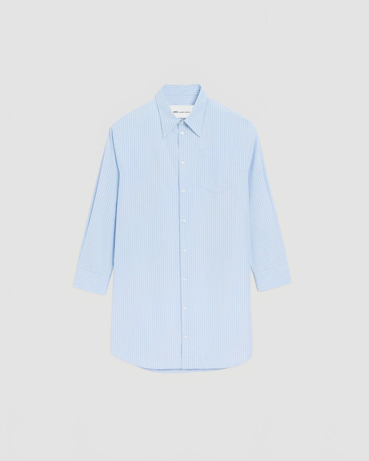 Robe Chemise Manches Longues Ami De Coeur Embosse Popeline Rayee - Ami - Bleu Cachemire / Blanc