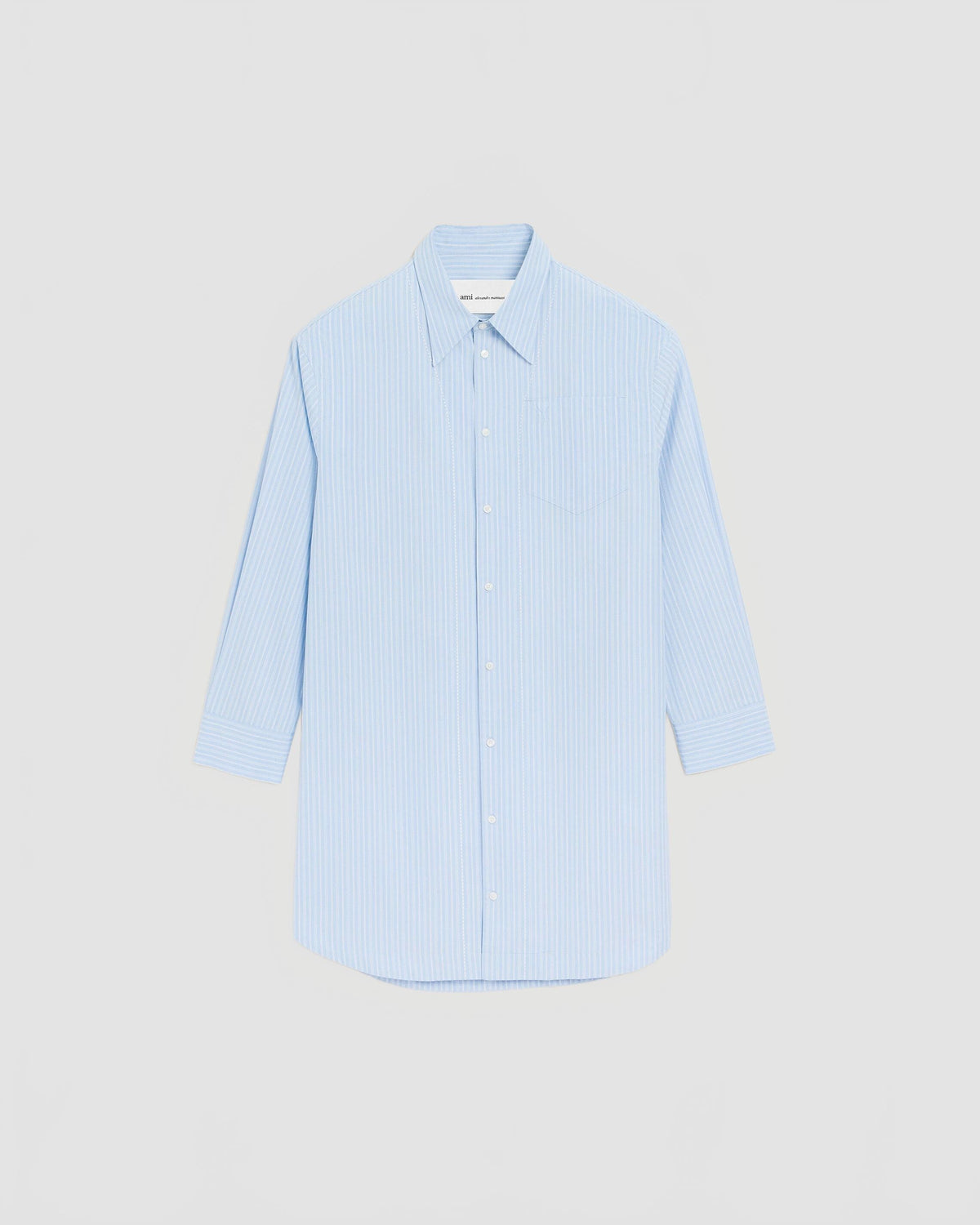 Ami De Coeur Embosse Popeline Rayee Long Sleeve Shirt Dress - Ami - Blue Cashmere / White