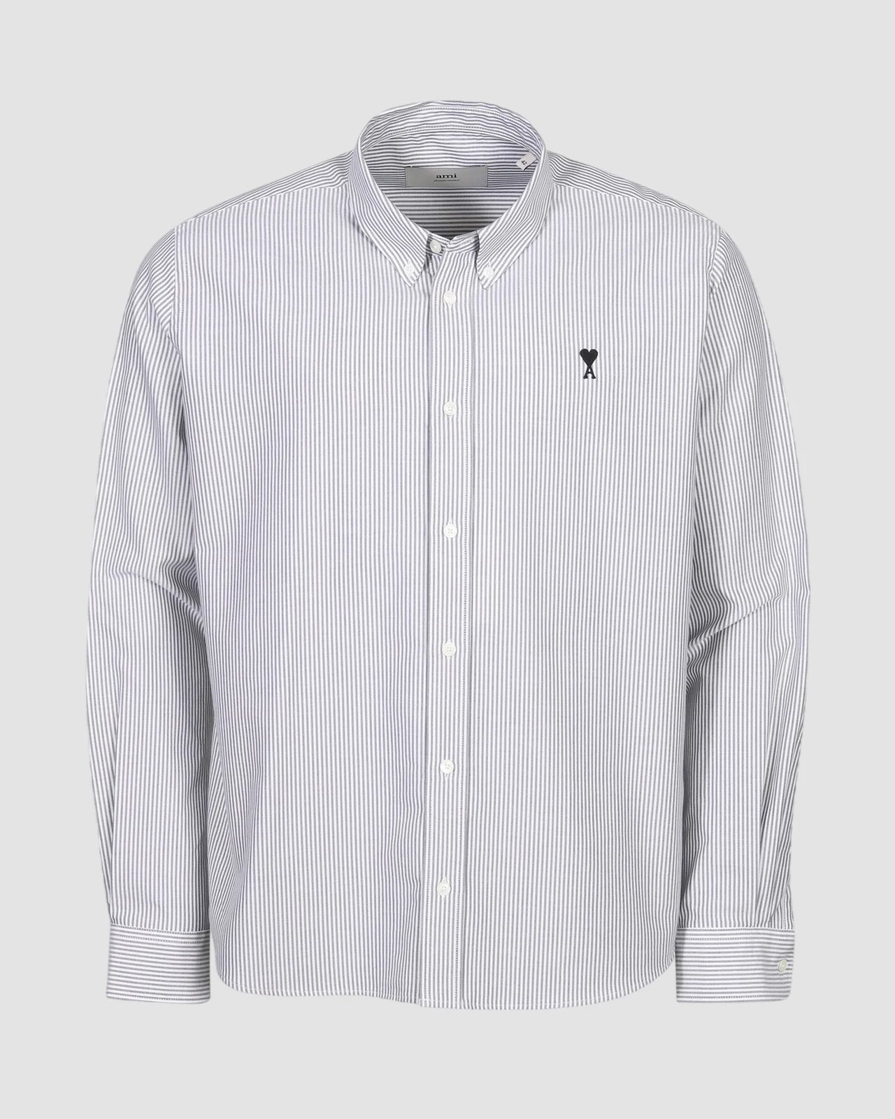 boxy fit shirt button down collar and embroidered ami de coeur   black natural white 1