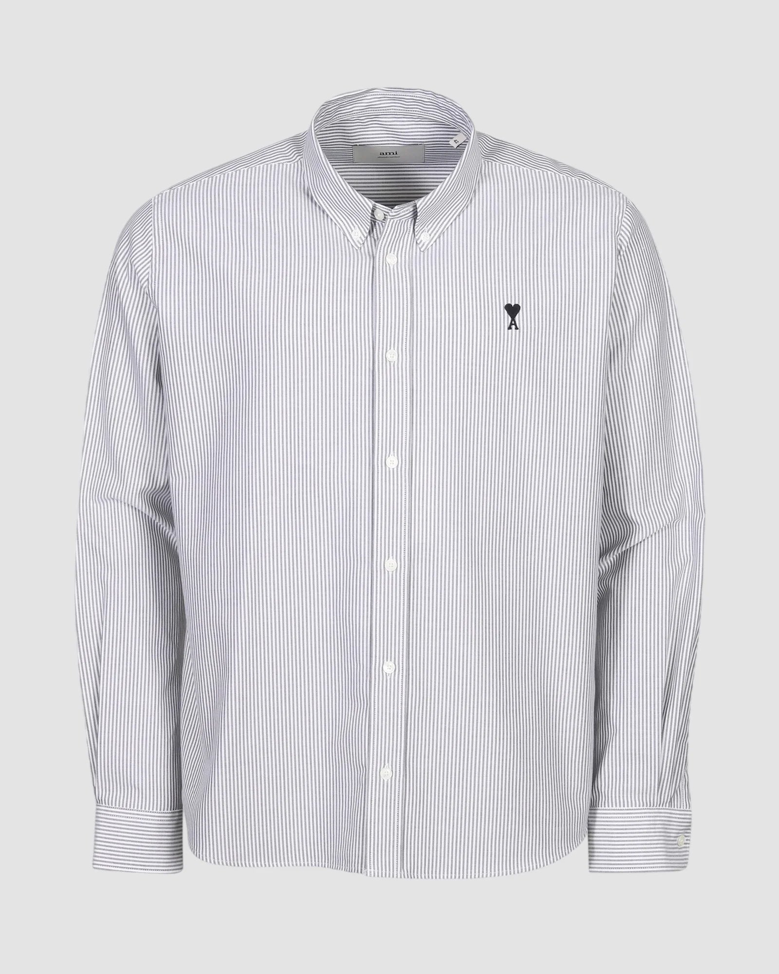 boxy fit shirt button down collar and embroidered ami de coeur   black natural white 1