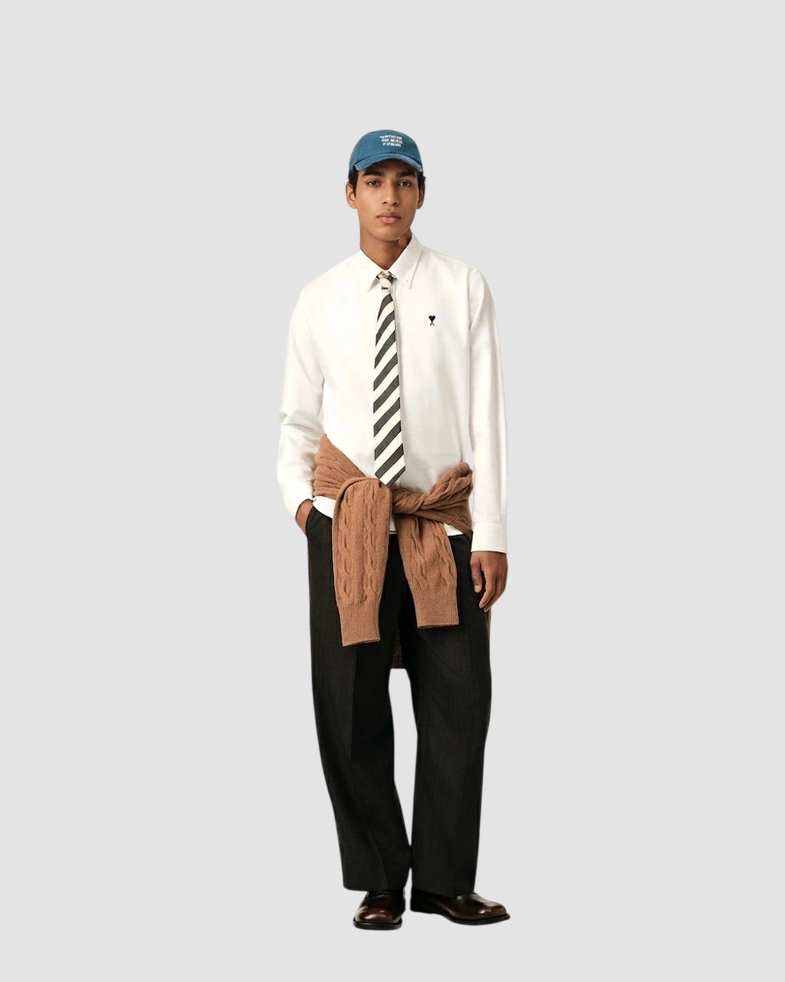 contrasted ami de coeur button down collar classic fit shirt   ami   natural white 3