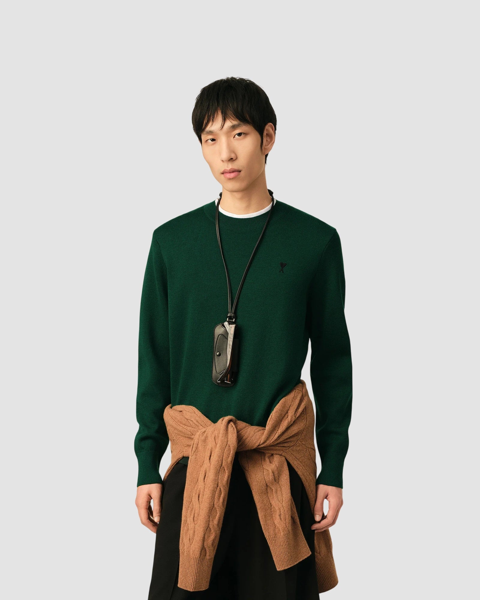 crewneck sweater with ami de coeur   ami   bottle green black 2