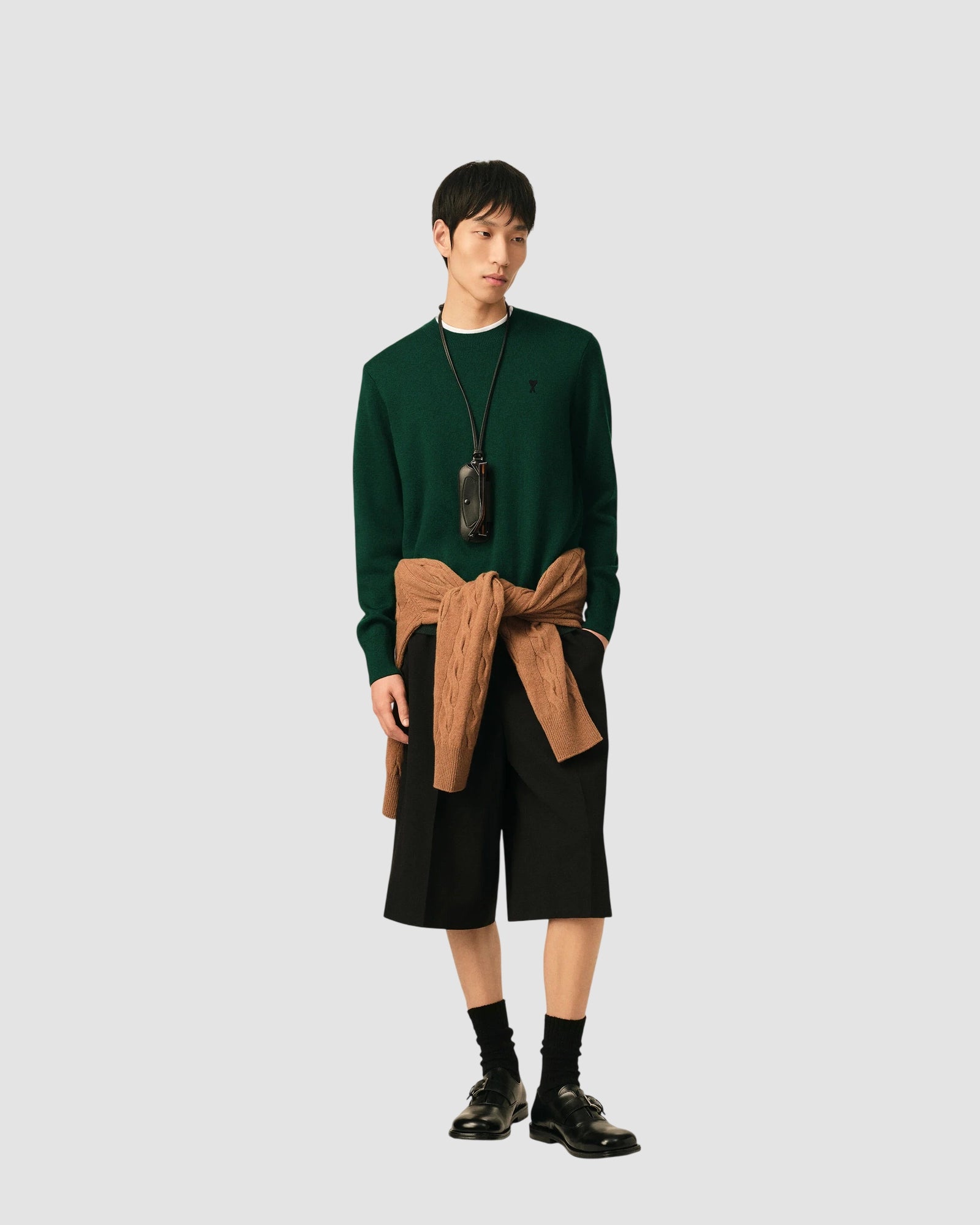 crewneck sweater with ami de coeur   ami   bottle green black 3