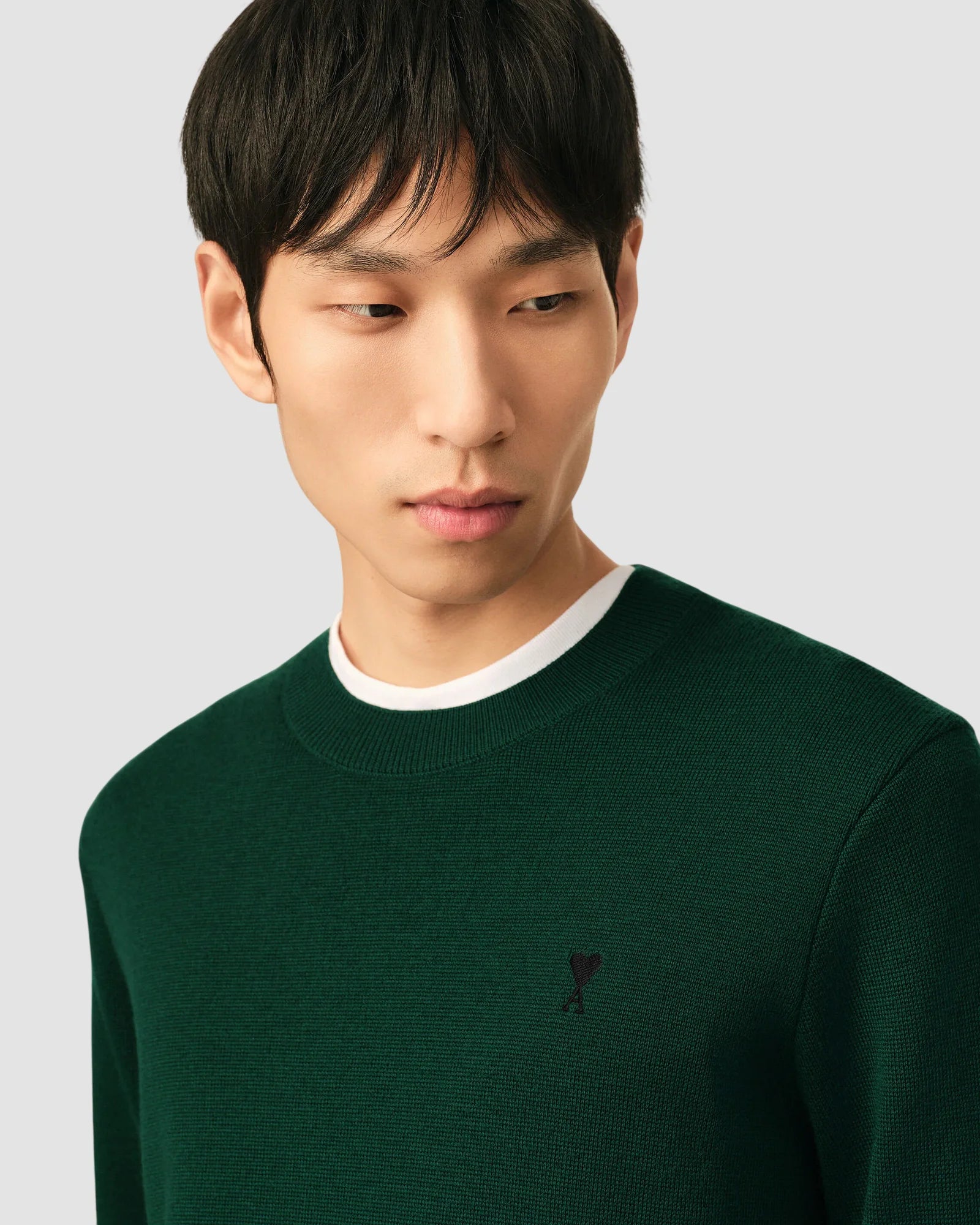 crewneck sweater with ami de coeur   ami   bottle green black 4
