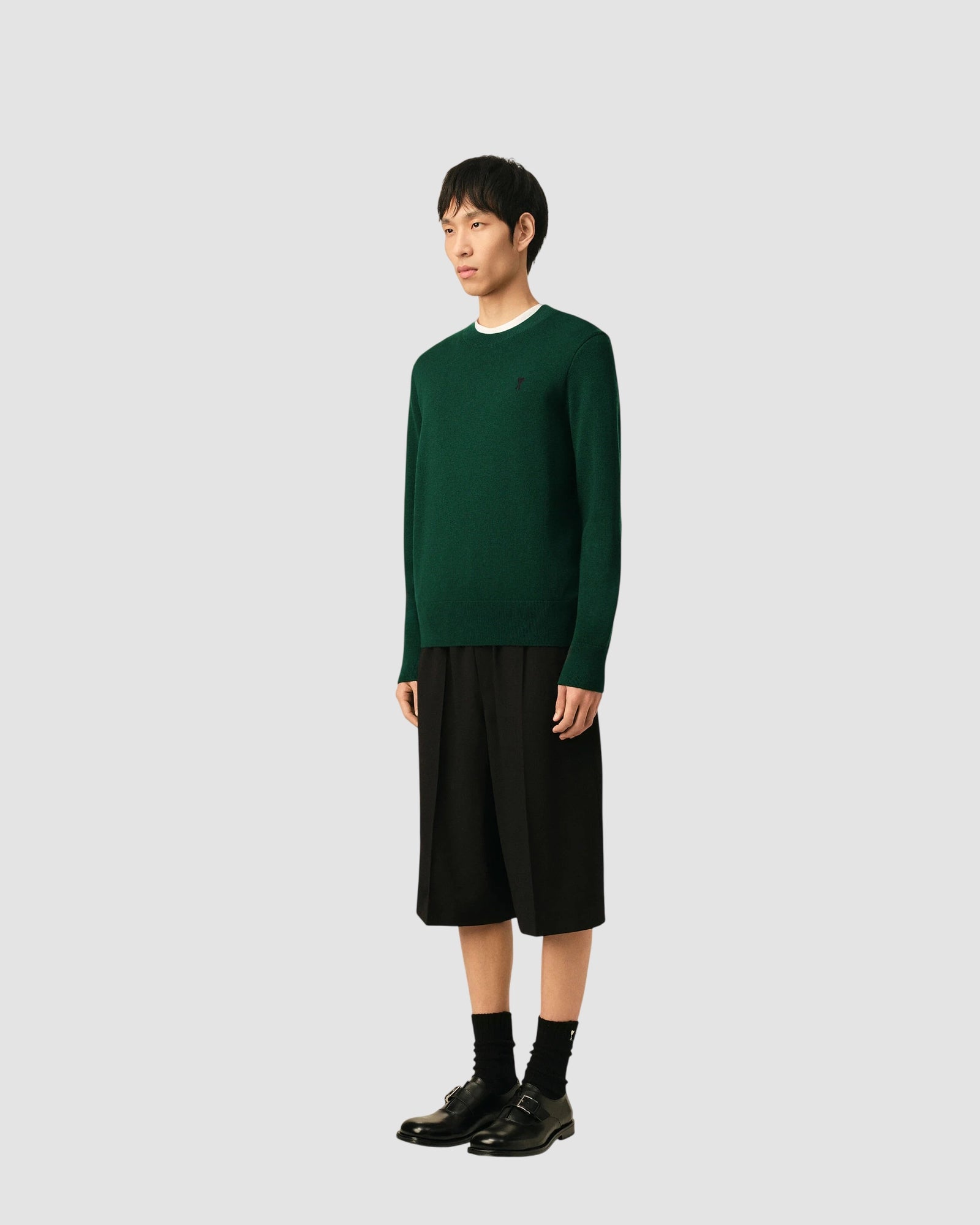 crewneck sweater with ami de coeur   ami   bottle green black 6