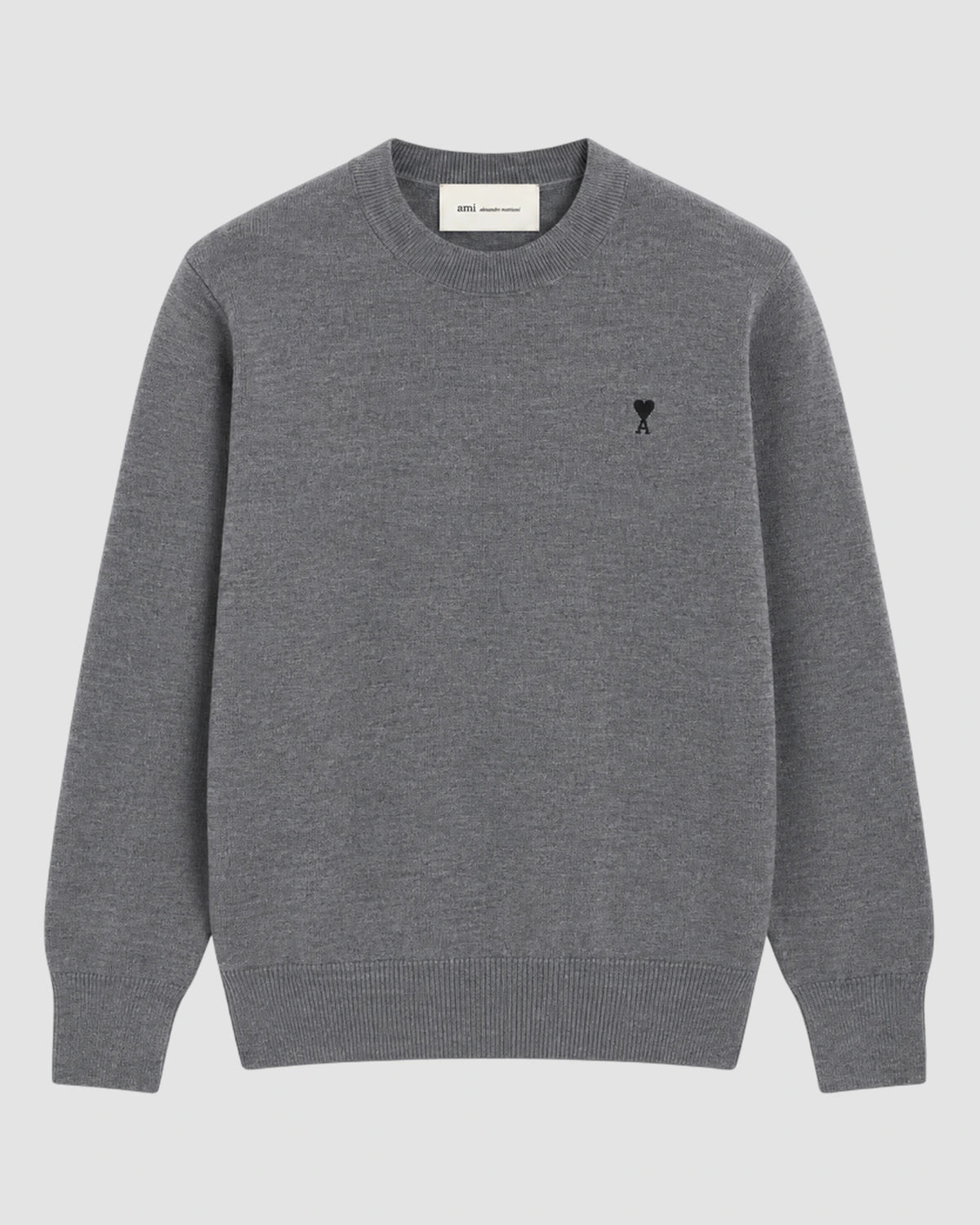 crewneck sweater with ami de coeur   heather ash grey black 1