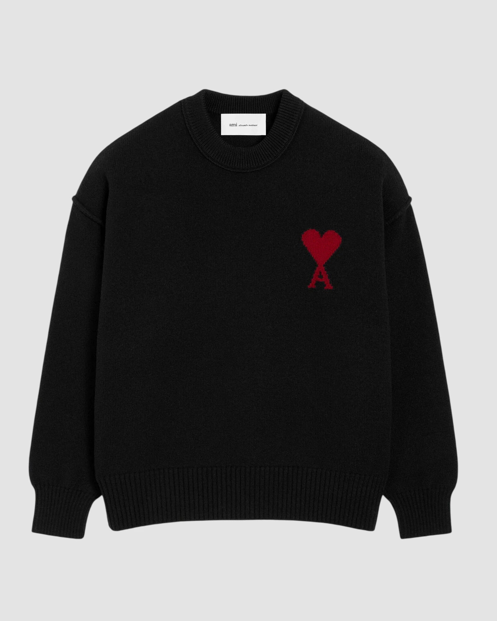 crewneck sweater with contrasted ami de coeur   ami   black red 1