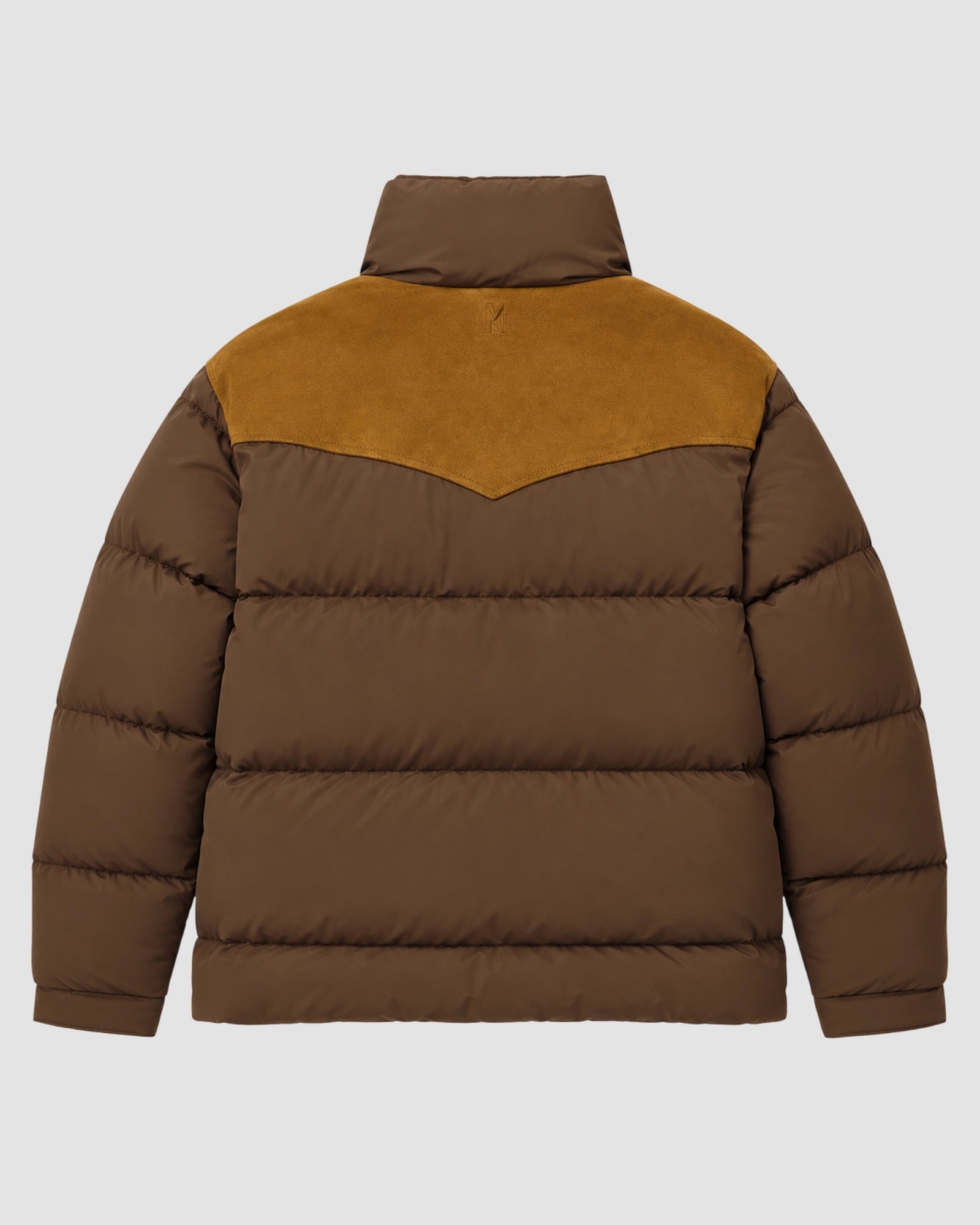 down jacket with leather yoke   ami   chocolate brown 2
