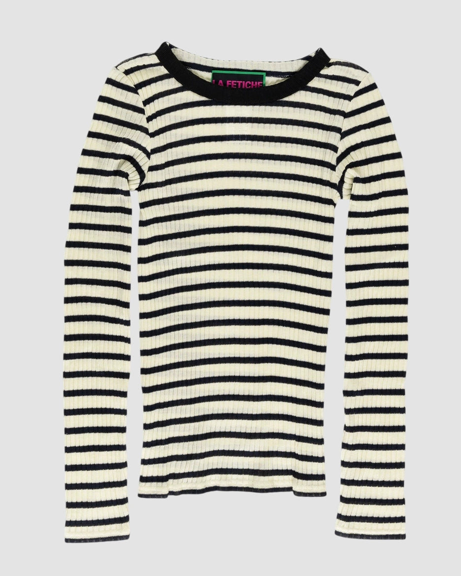 fine weight ribbed cotton fil d ecosse striped sailor top   la fetiche   ecru navy 1