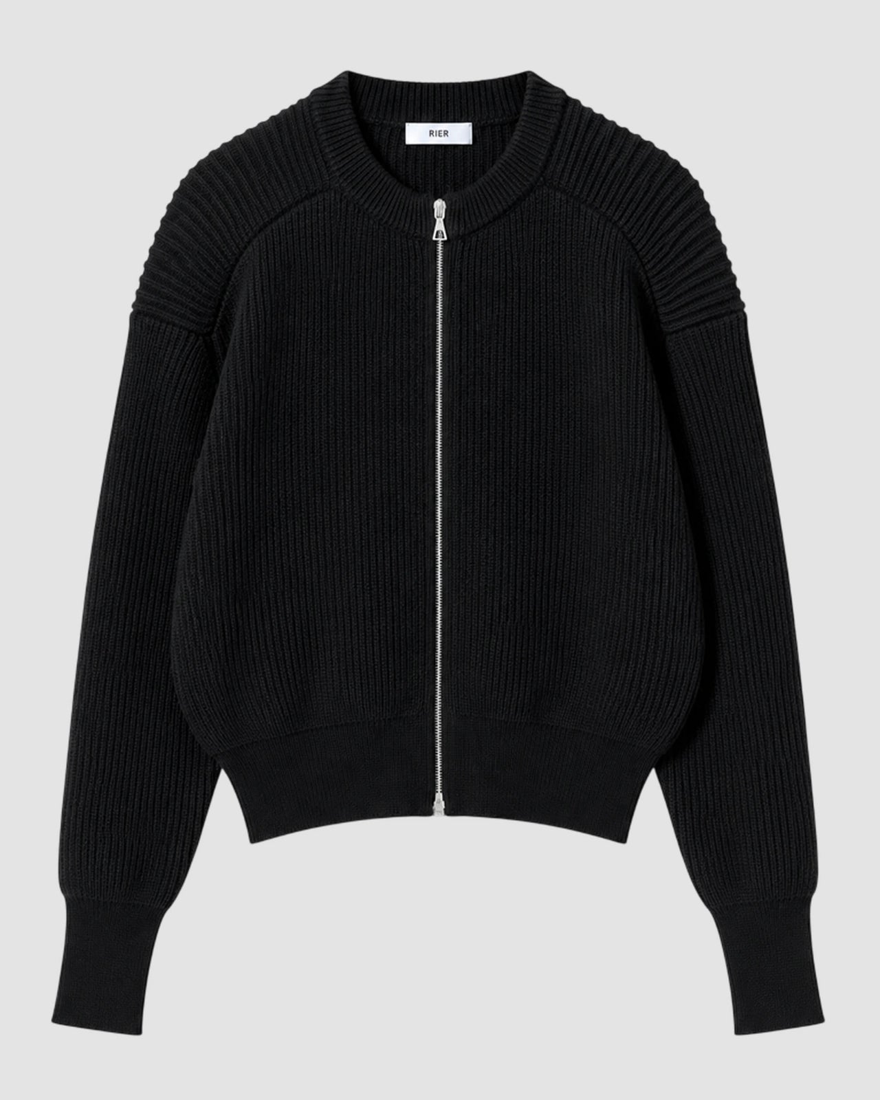 fisherman rib black knit   roundneck zip utility 2