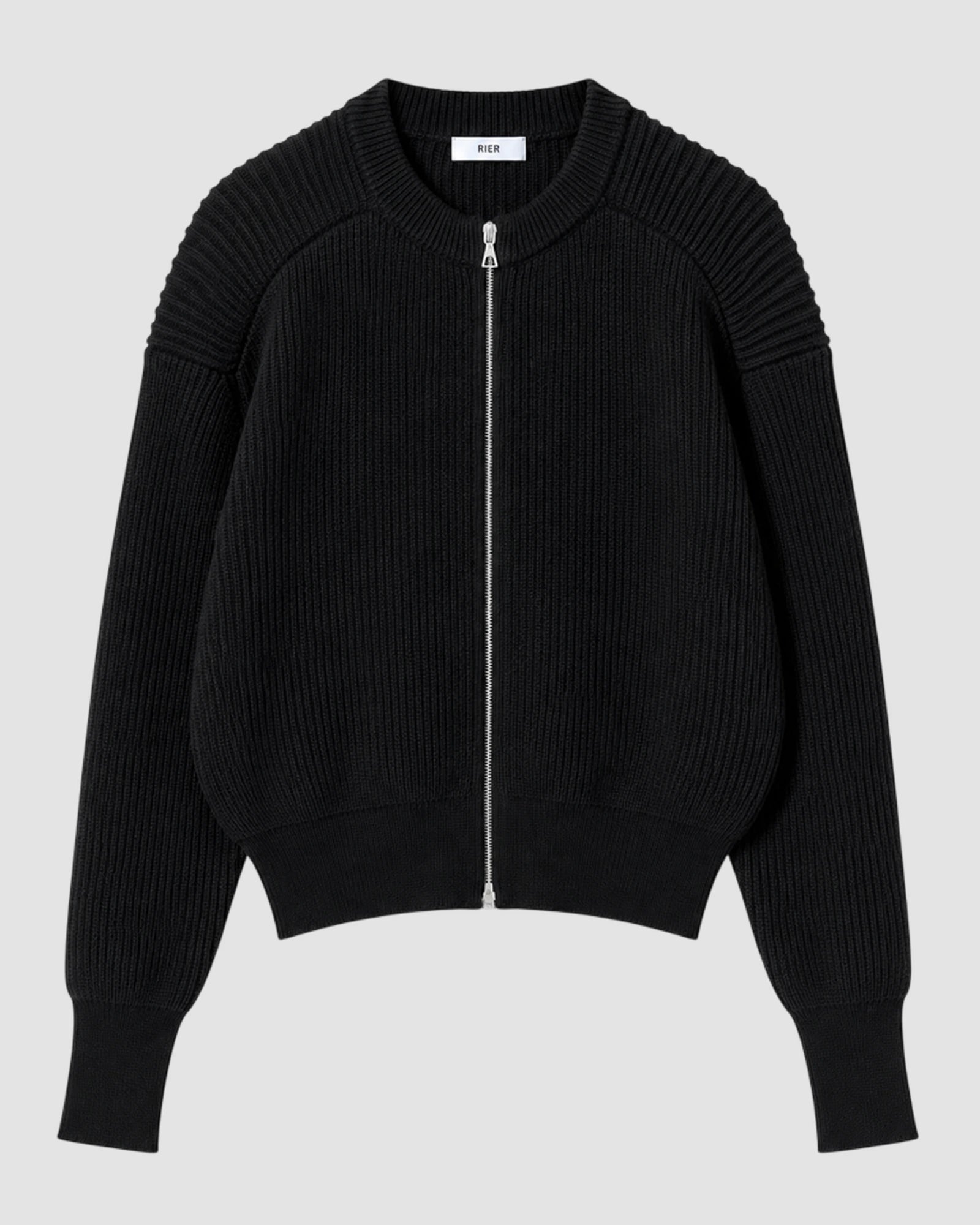 fisherman rib black knit   roundneck zip utility 2