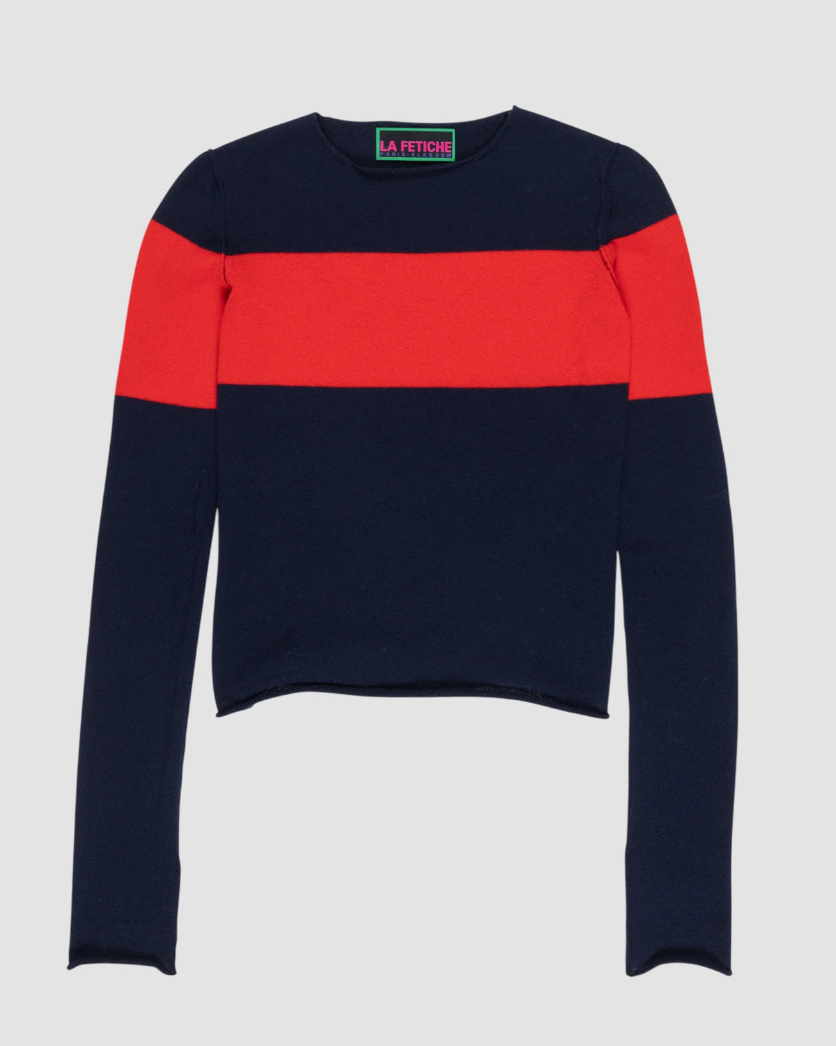 fitted fineweight sweater   la fetiche   navy red 1