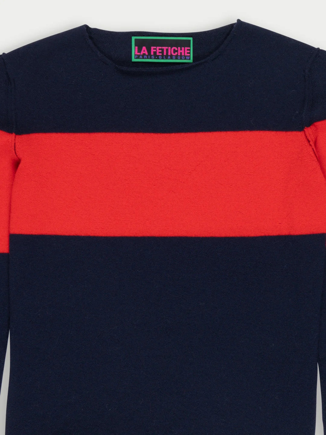 fitted fineweight sweater   la fetiche   navy red 4
