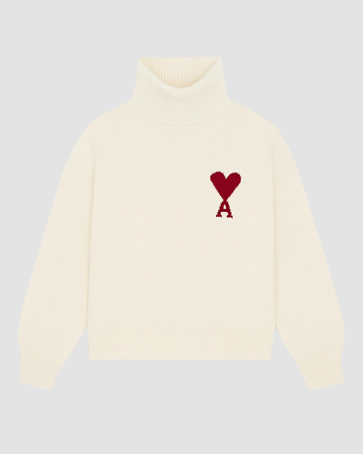 funnel neck sweater with contrasted ami de coeur   off white red 1