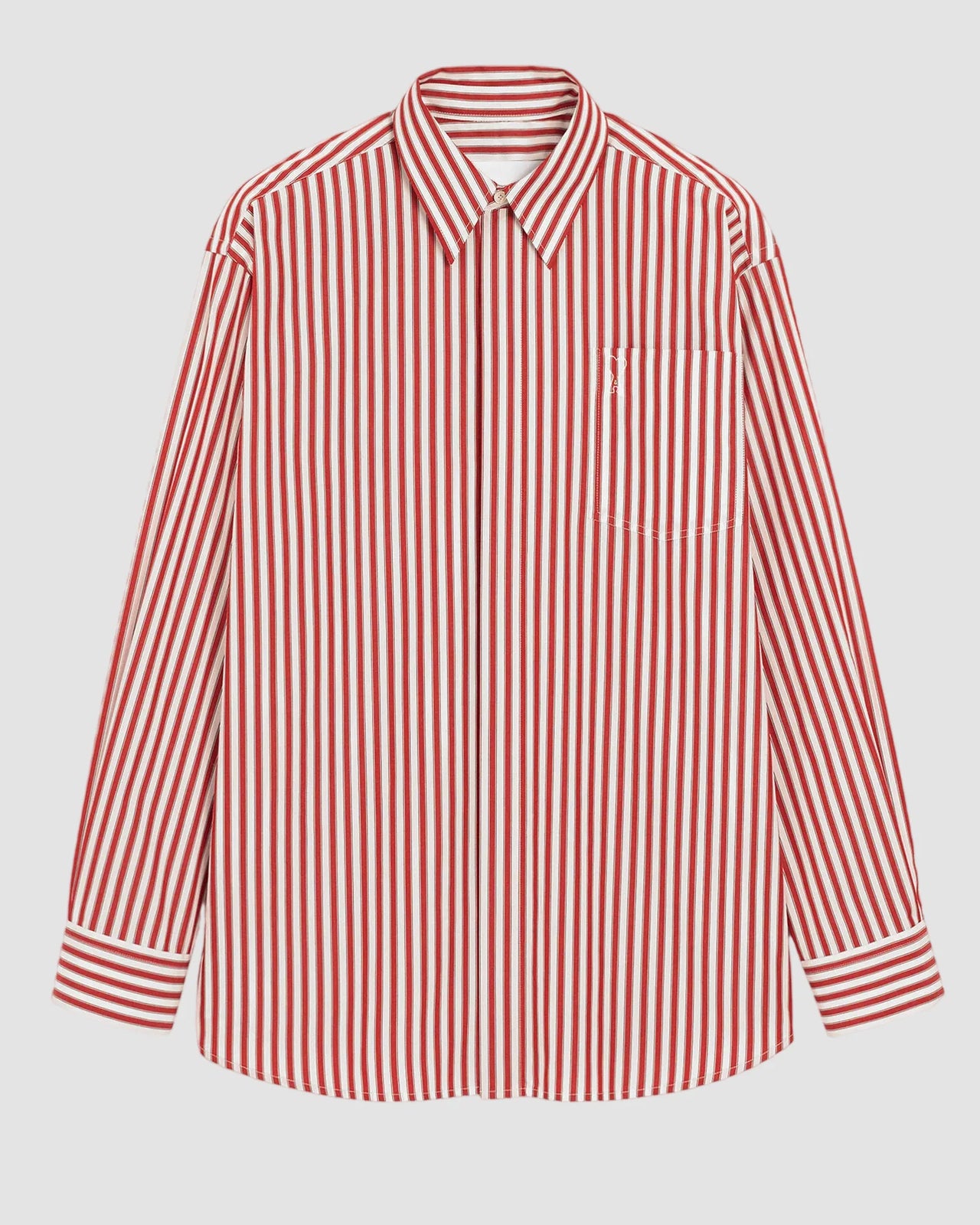 large fit shirt with embossed ami de coeur at patch pocket   ruby red white 1