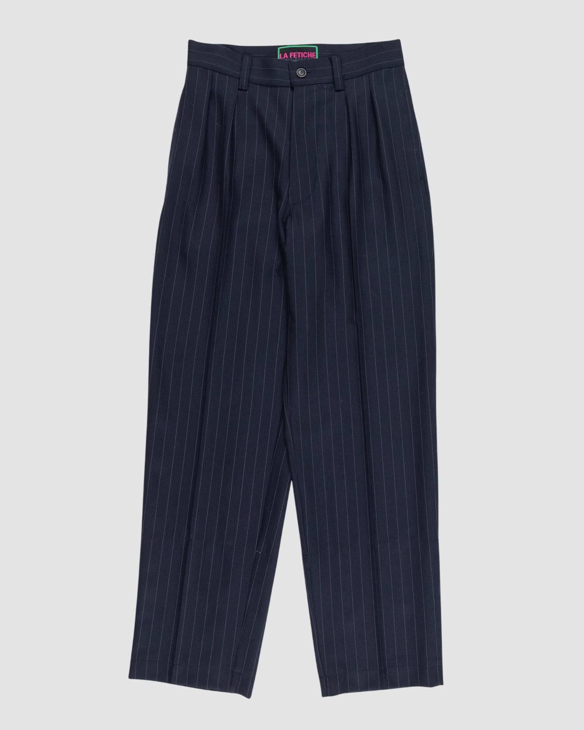 mens style pleated tailored pant   la fetiche   navy pinstripes 1