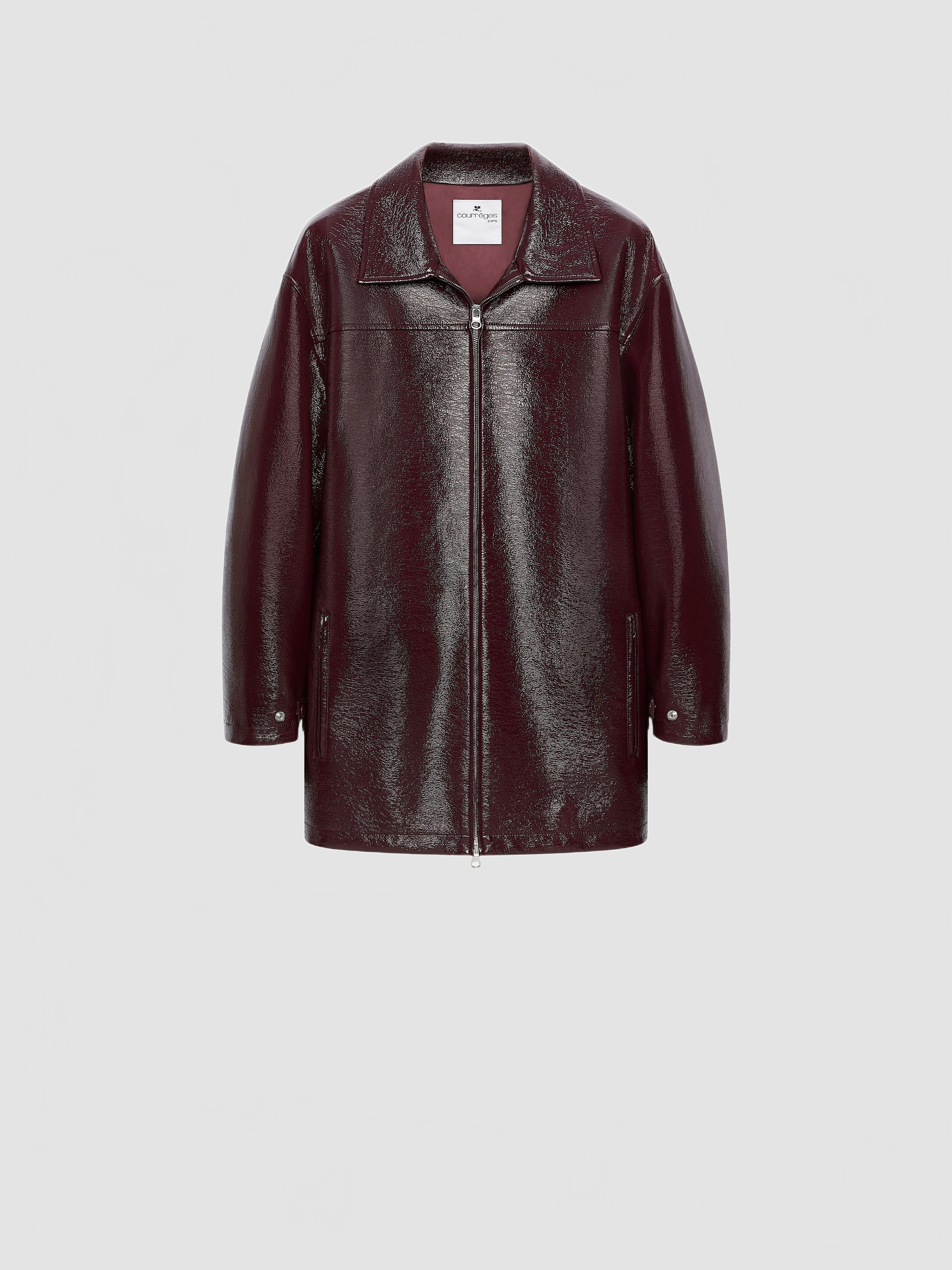 Zipped Vinyl Maxi Bomber Jacket - Courreges - Burgundy