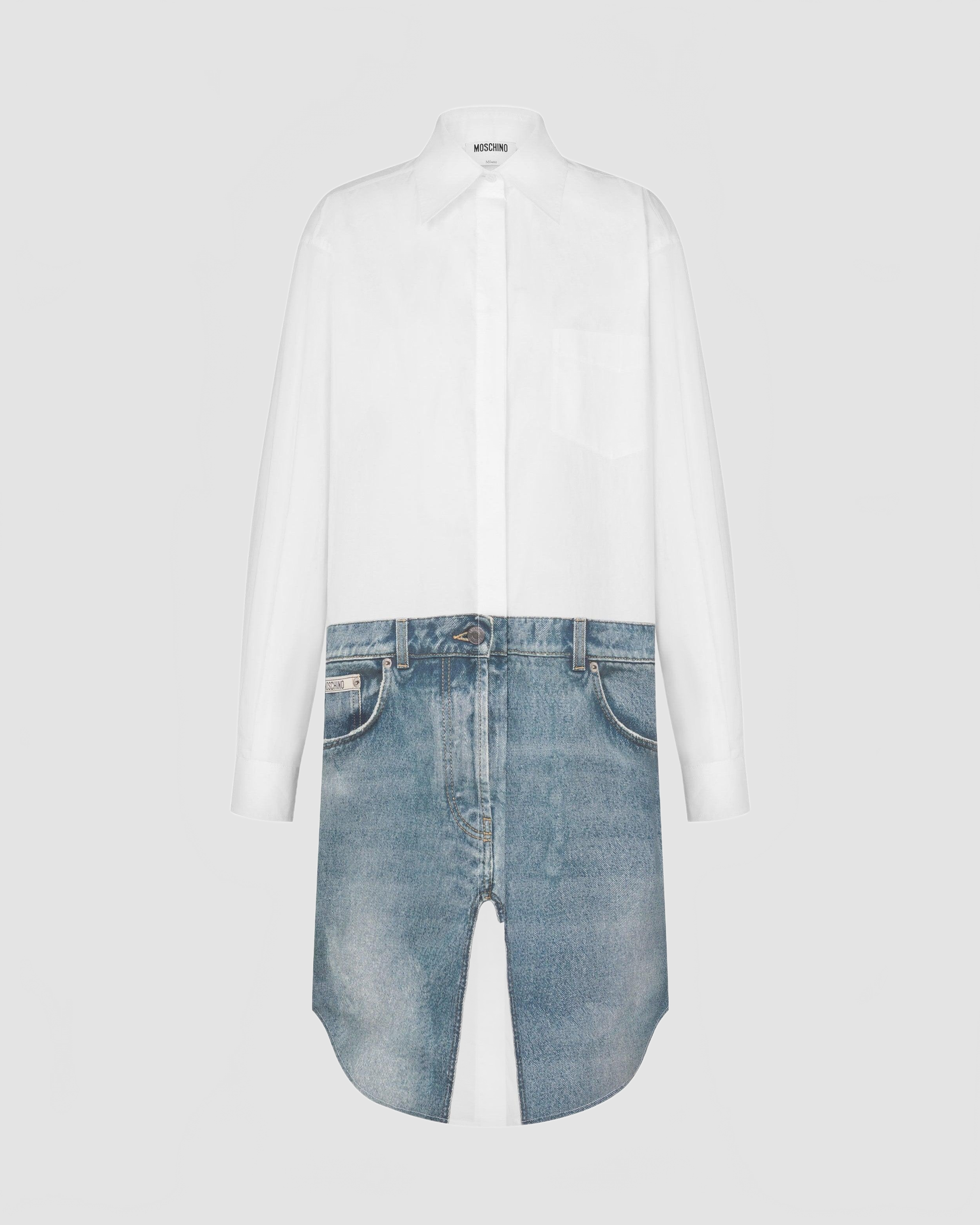 Robe en Popeline de Coton Imprimé - Moschino - Multi Blanc