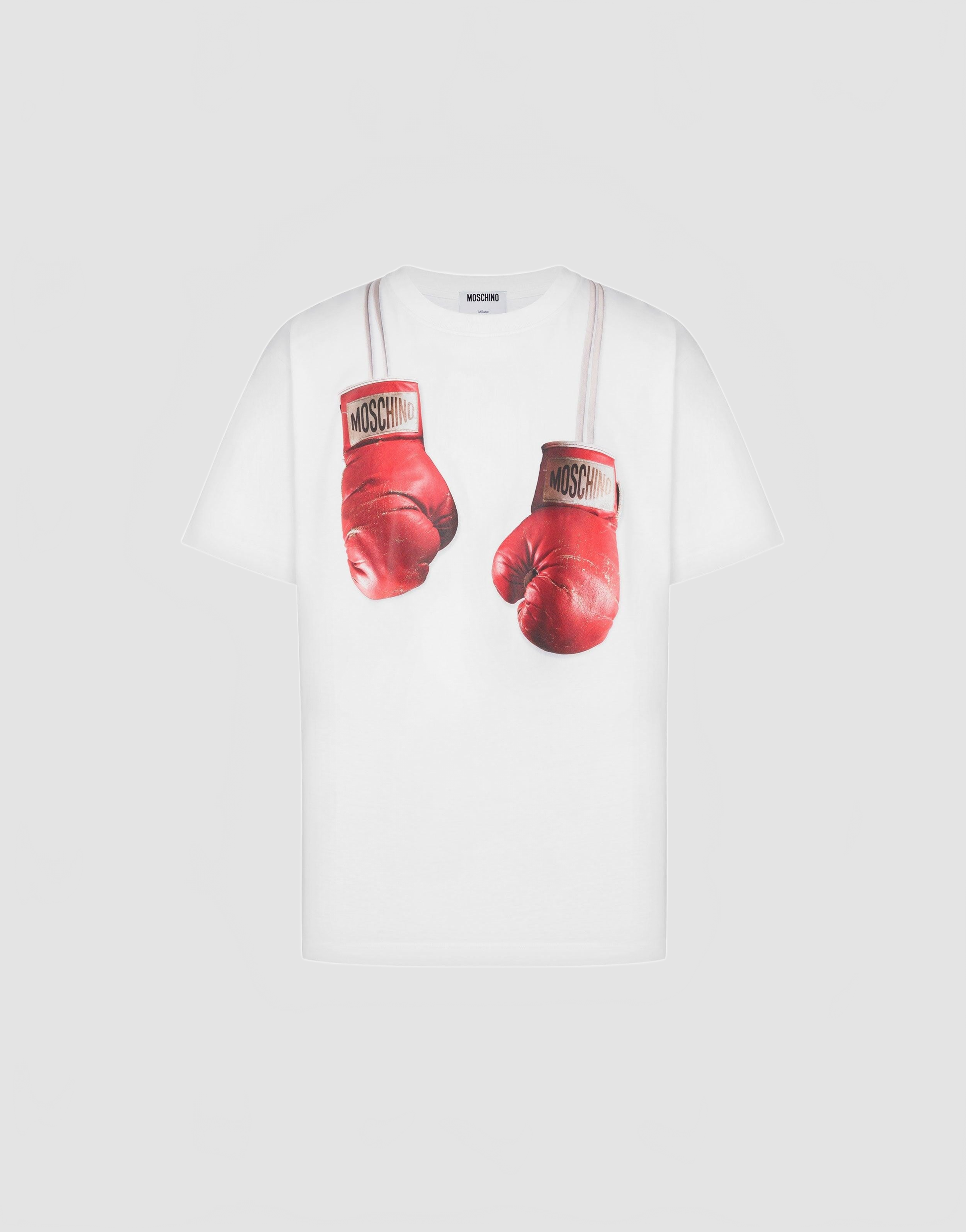 T-shirt En Jersey De Coton Biologique Gants De Boxe - Moschino - Blanc