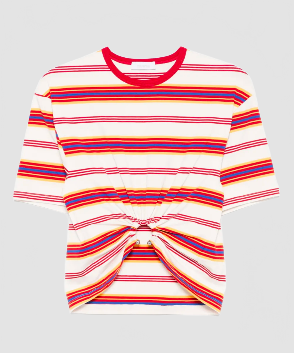 Tee Shirt cropped à rayures crème/orange