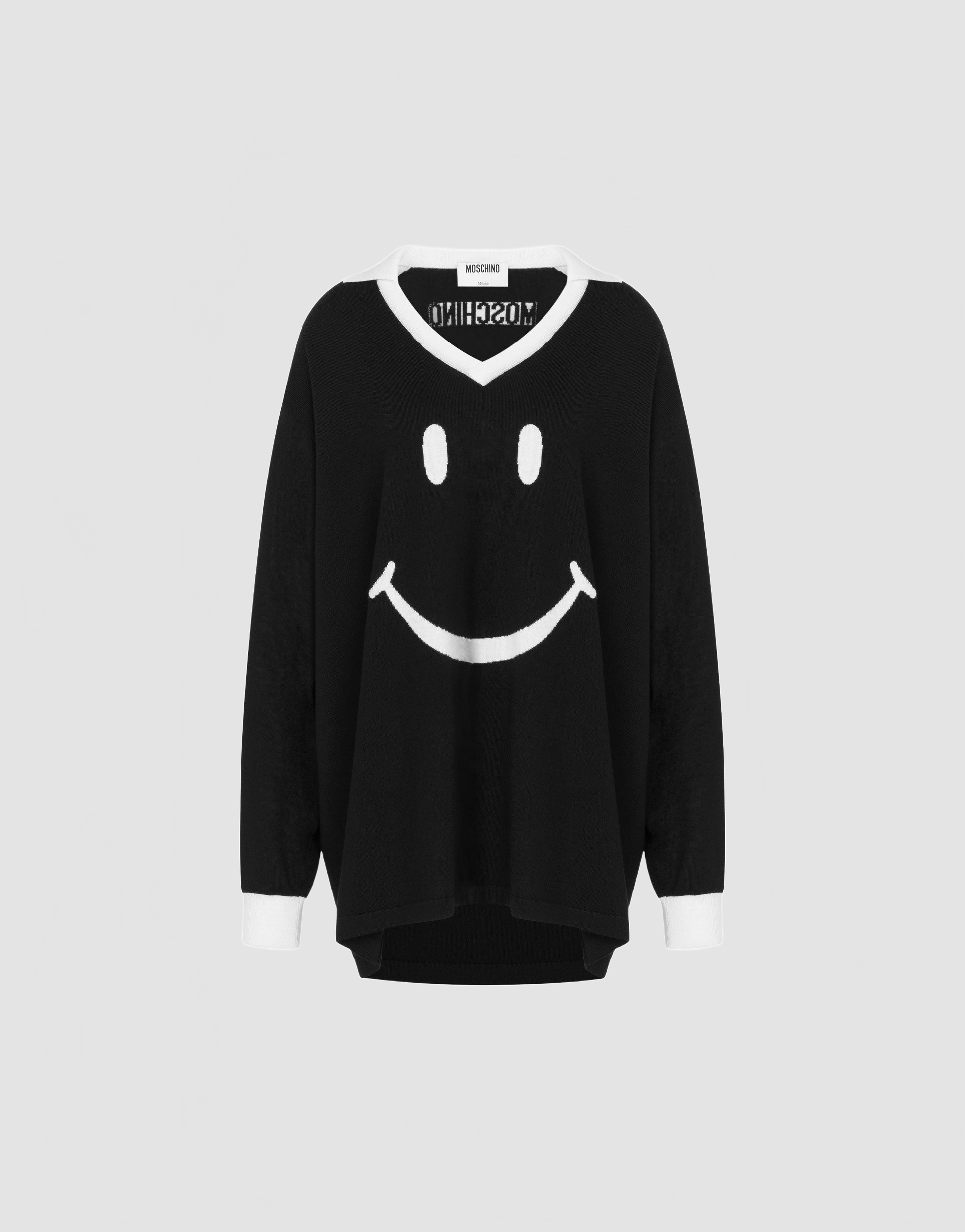 Maille Polo Smiley En Mérinos - Moschino - Noir